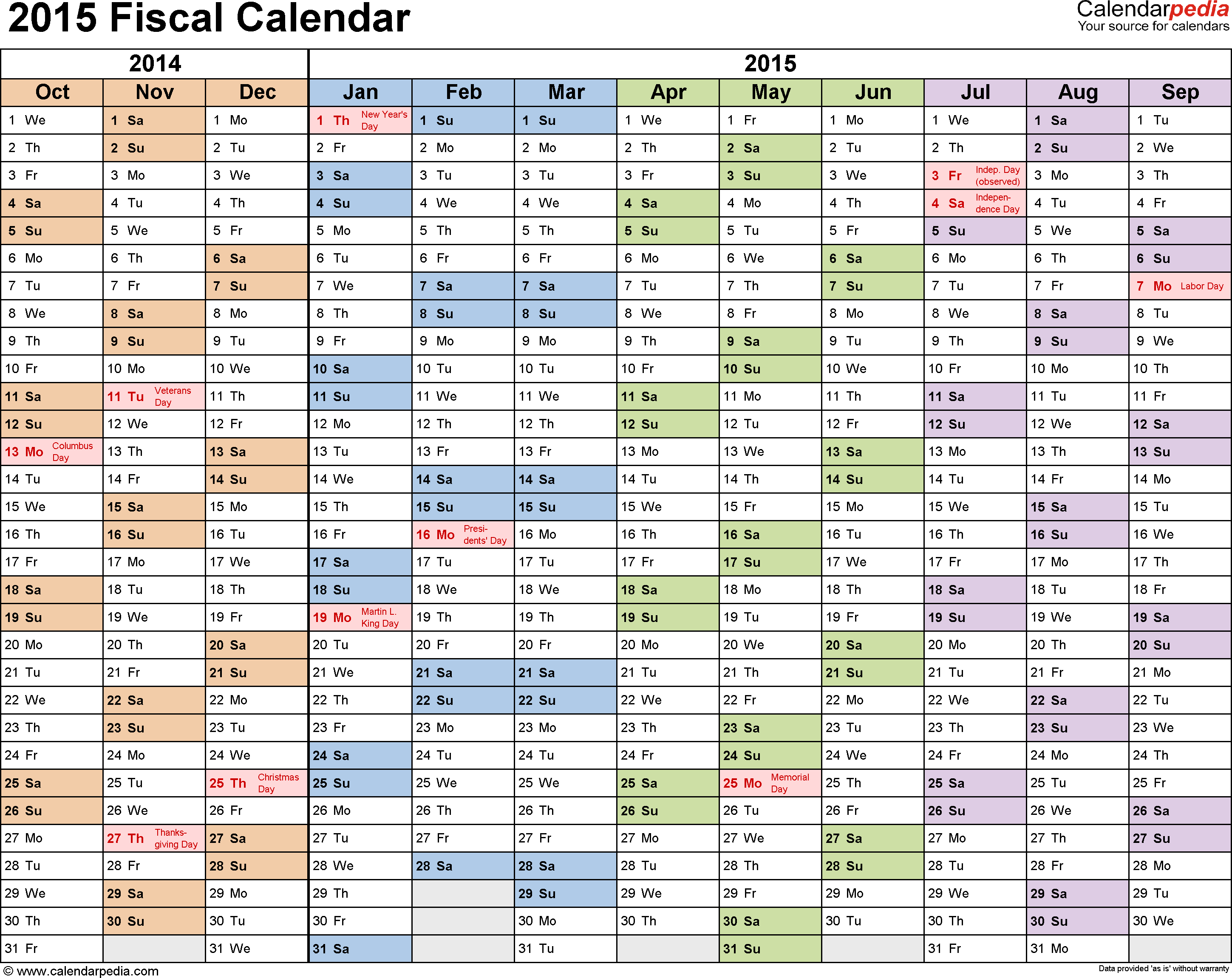 Fiscal Calendars 2015 As Free Printable Pdf Templates