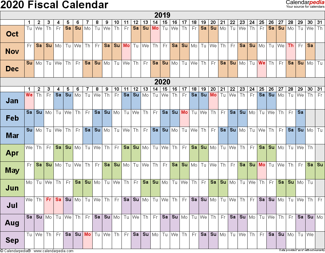 Fiscal Calendars 2020 As Free Printable Excel Templates