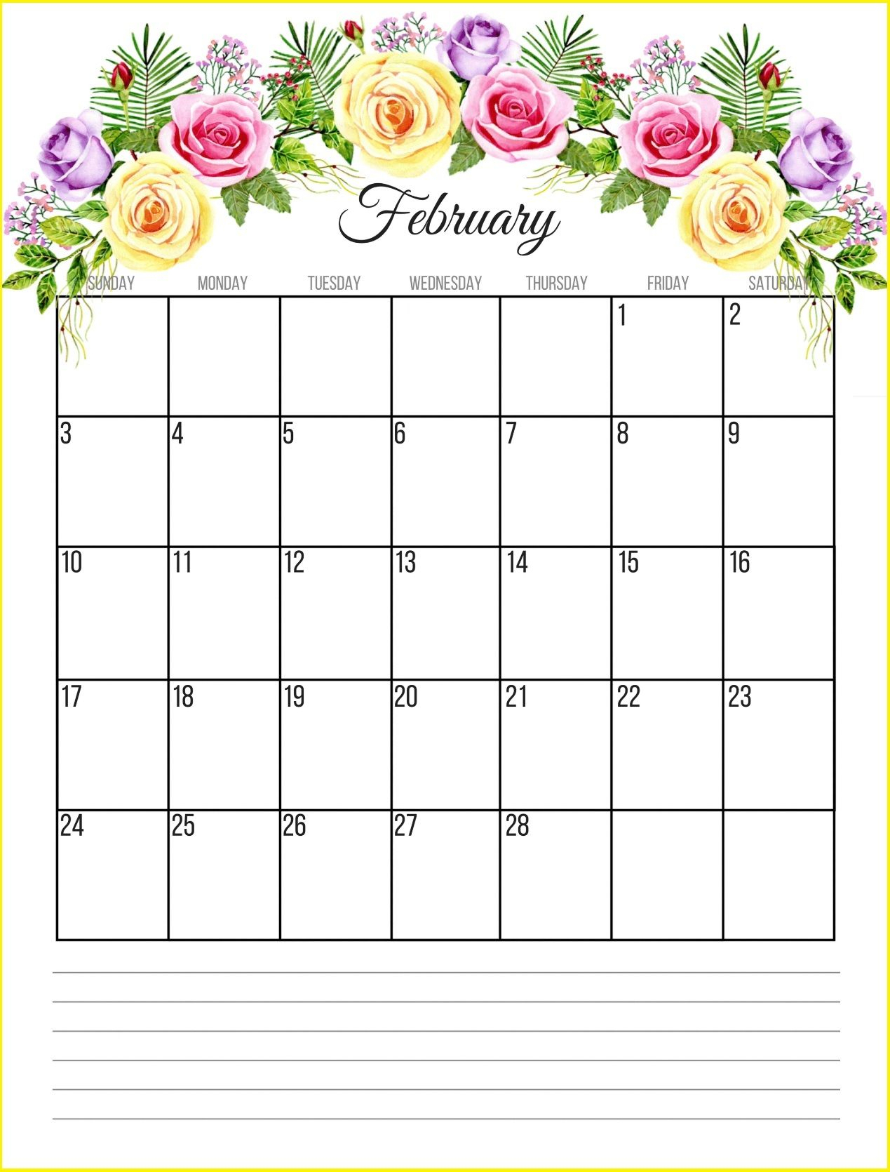 Floral February 2019 Calendar Monthly Templates Free