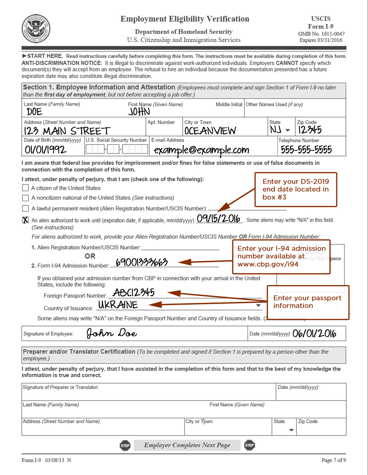 Form I 9 Employment Eligibility Verification Income Tax I-9