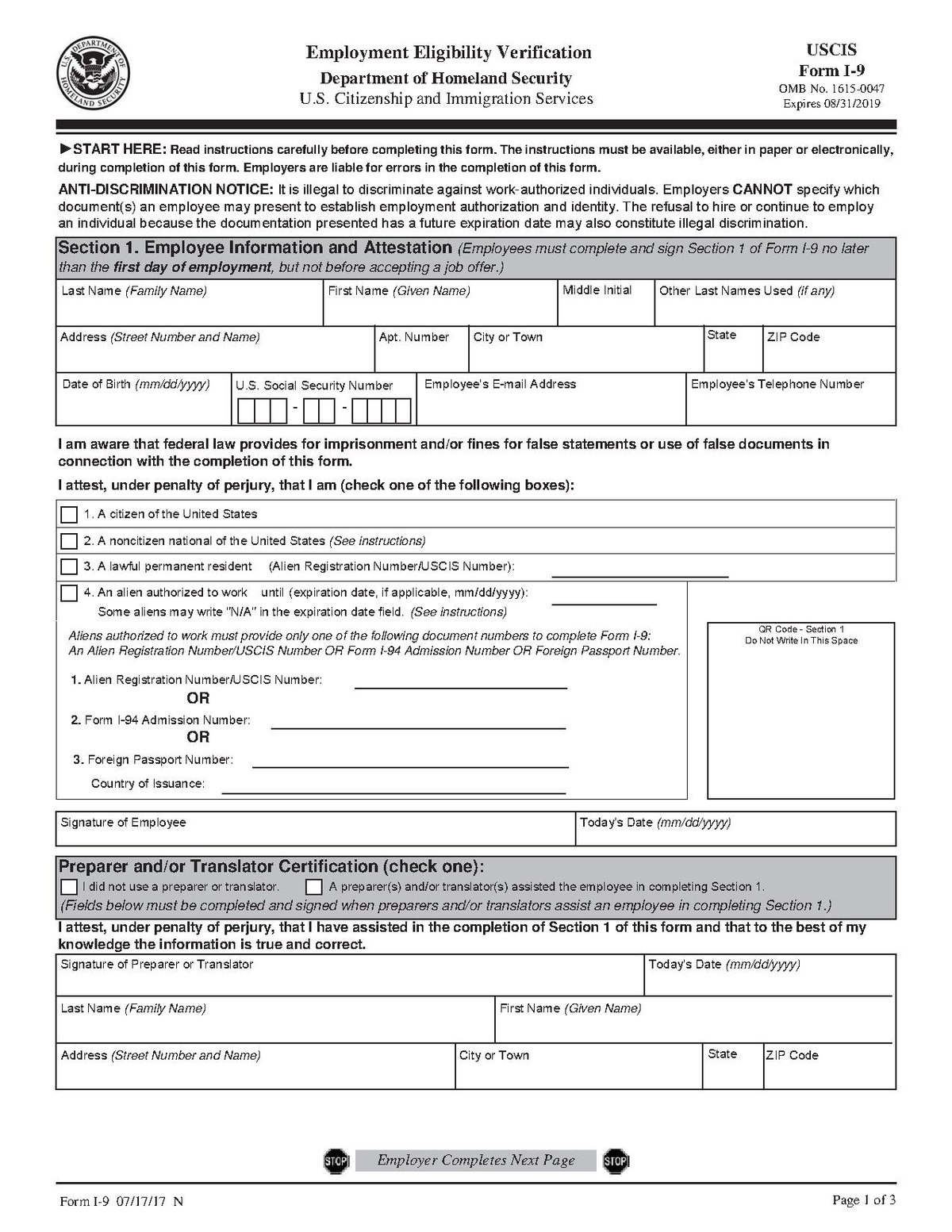 Free I 9 Form Printable