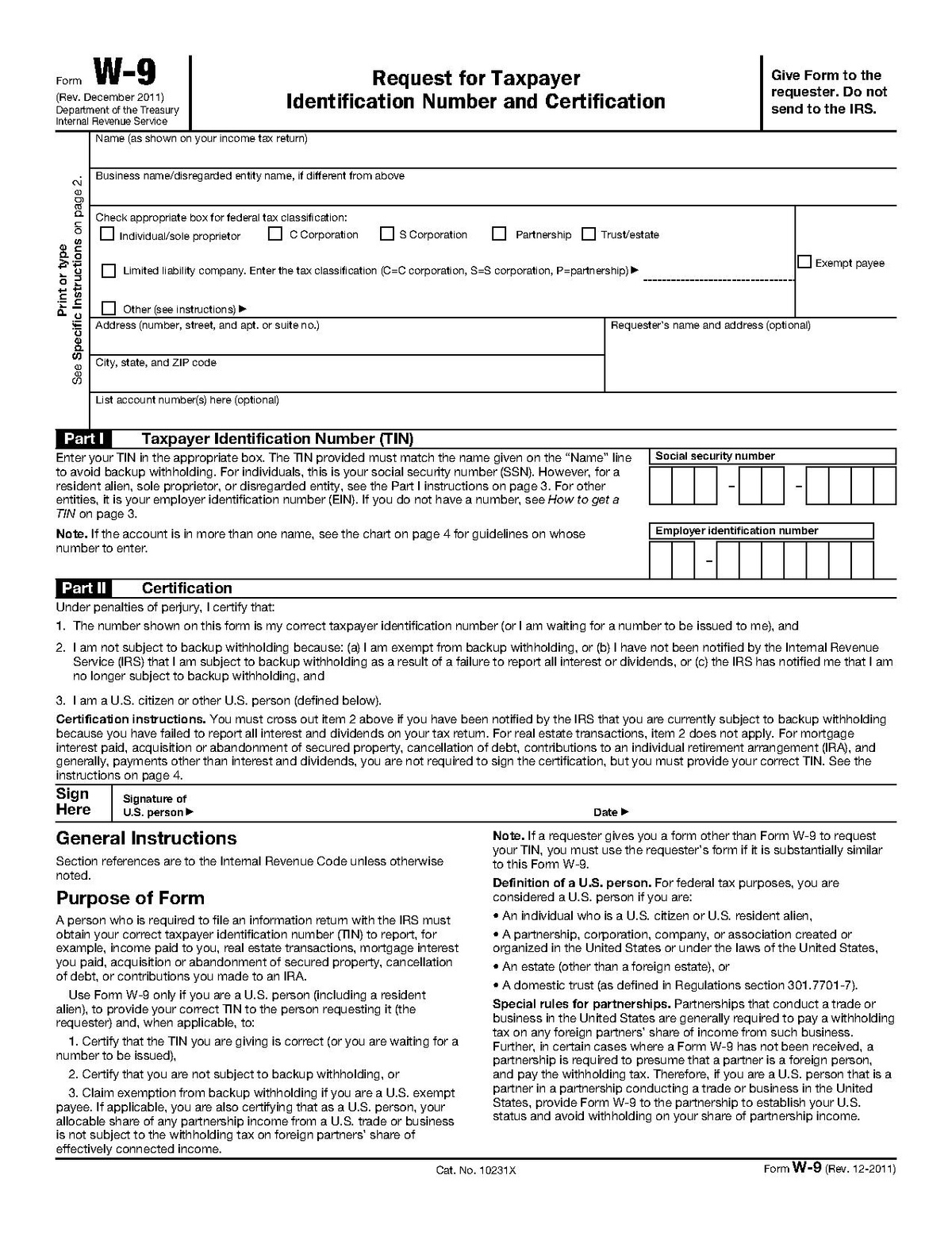 Blank Tax Forms W9