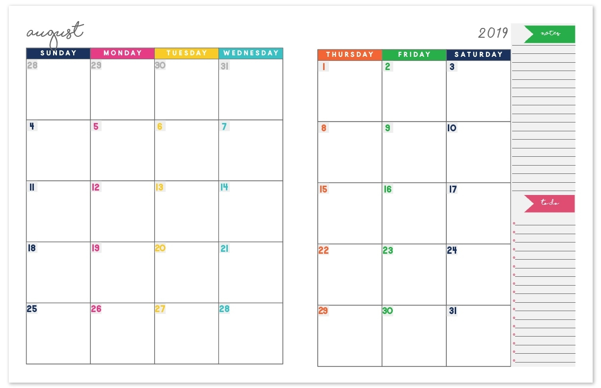Free 2 Page Monthly Calendar 2019 • Printable Blank Calendar