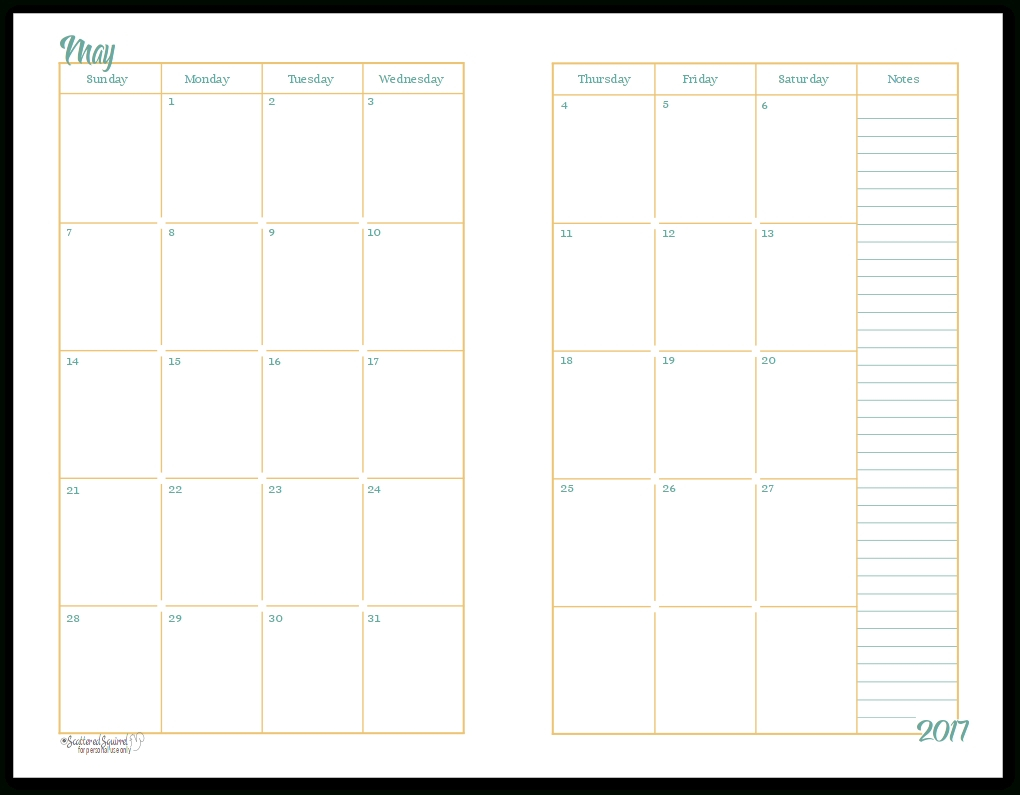 2 Page Printable Monthly Calendar