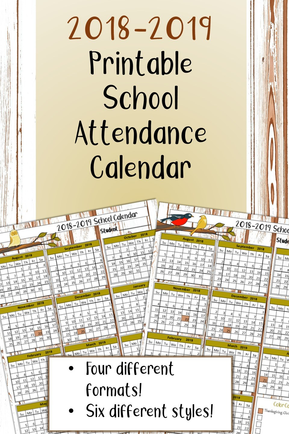 Free 2018-2019 Printable School Attendance Calendar/ Record