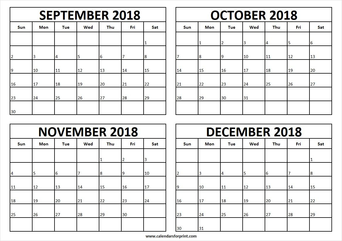Free 2018 September To December Calendar Printable