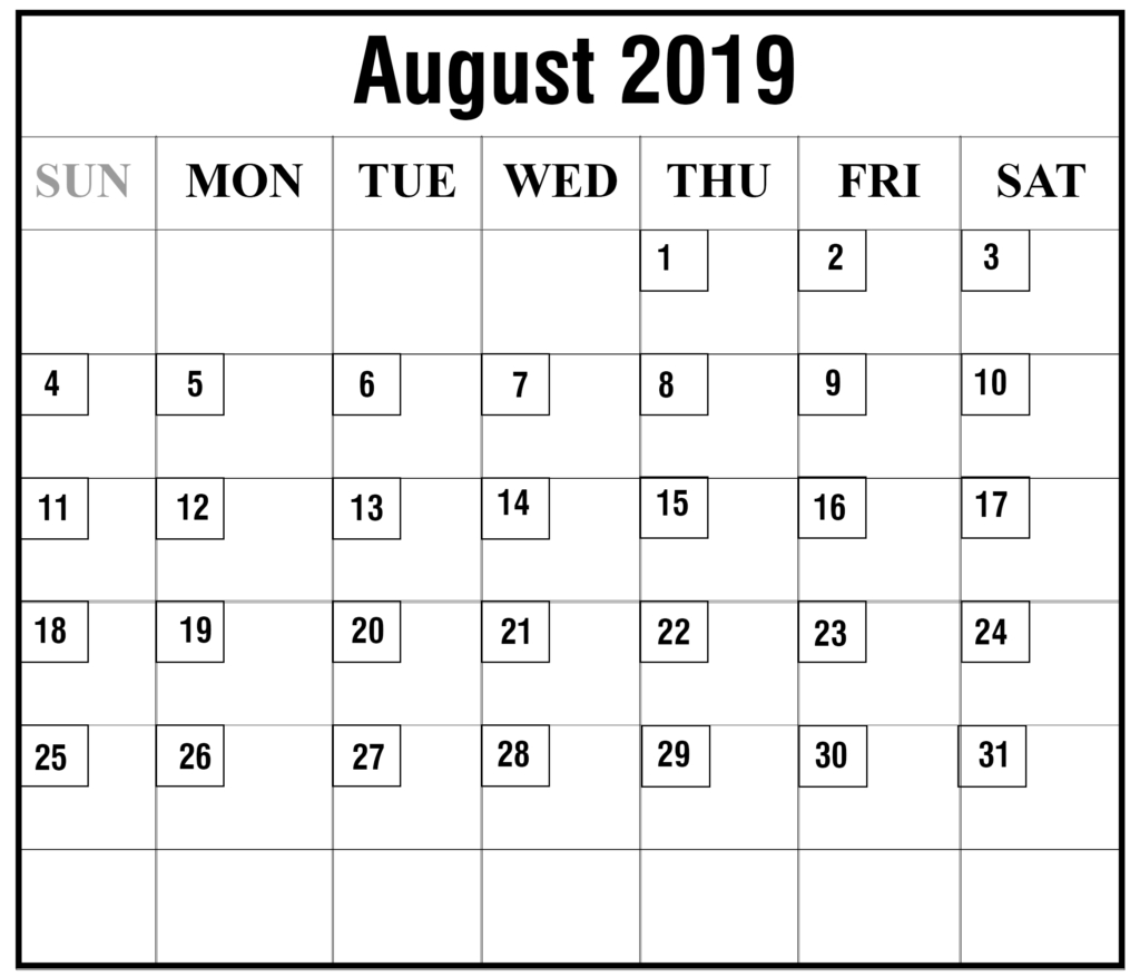 Free 2019 August Printable Calendar Templates [Pdf, Excel