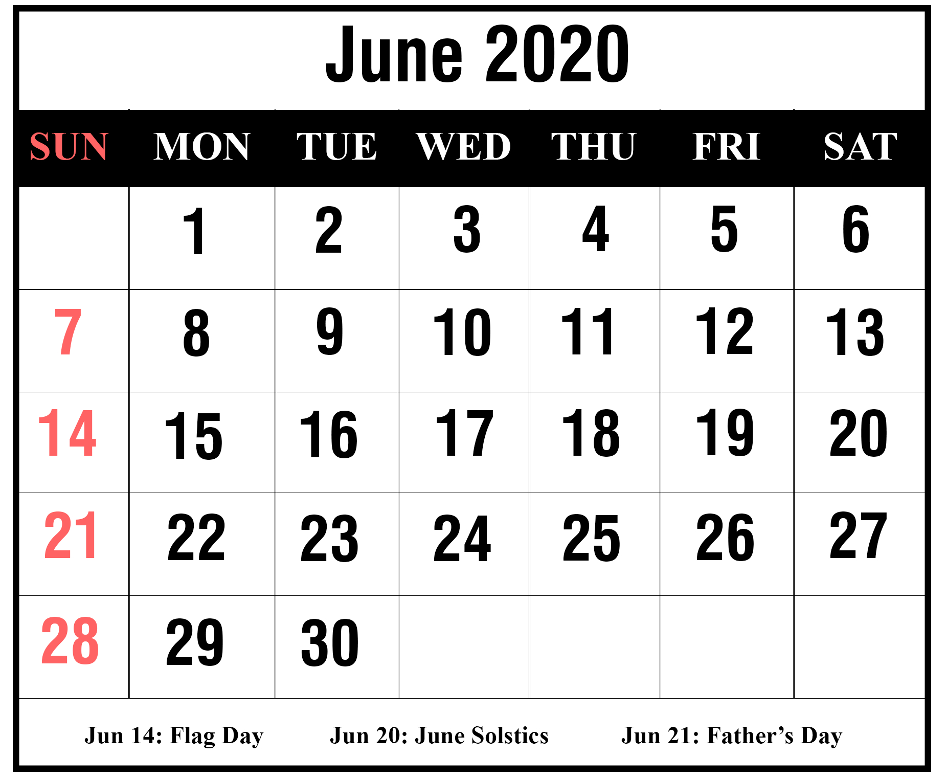 Free 2020 June Printable Calendar Templates [Pdf, Excel
