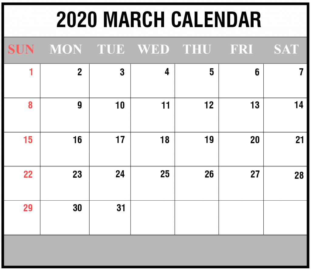 Free 2020 March Calendar Printable Editable Template Blank