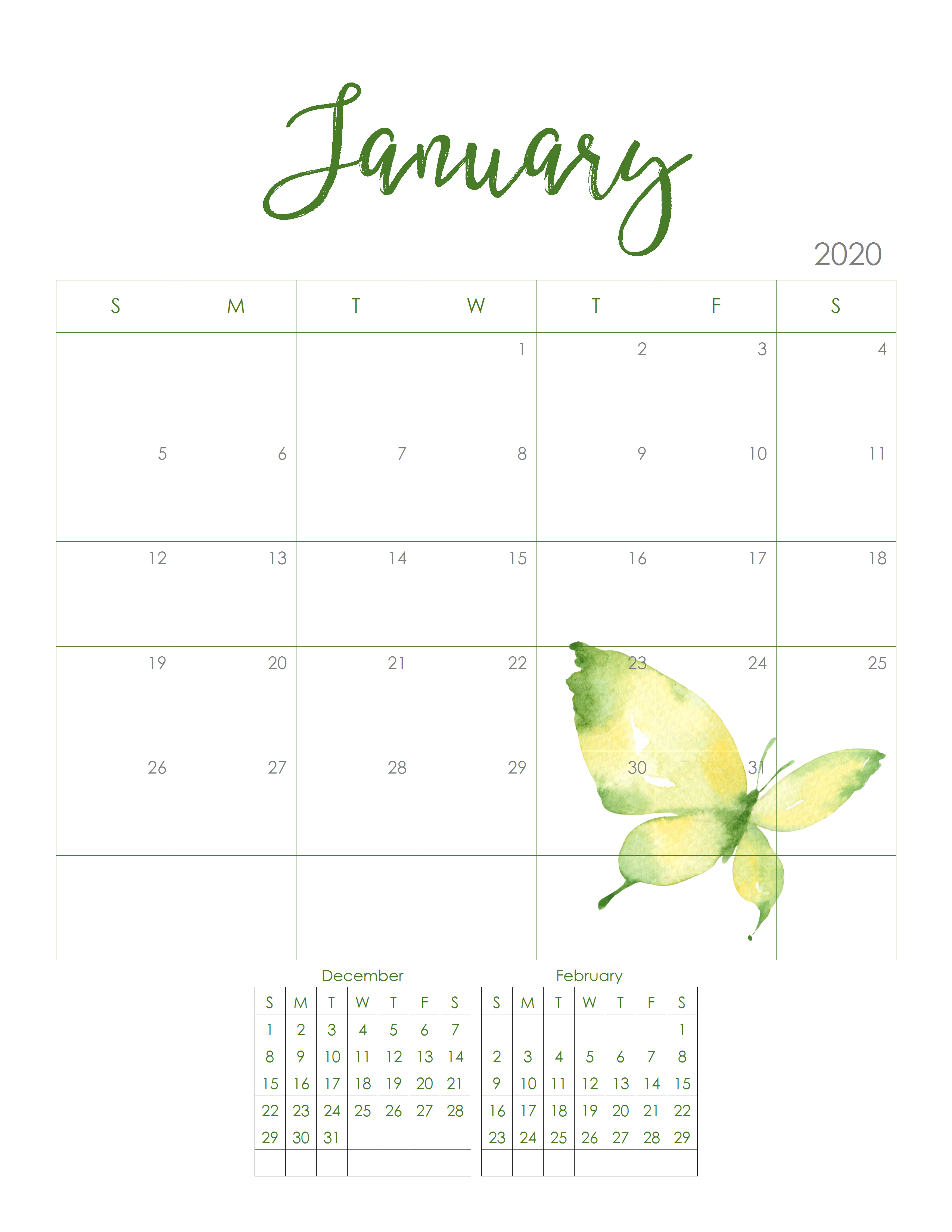 Free 2020 Monthly Calendar Printable -