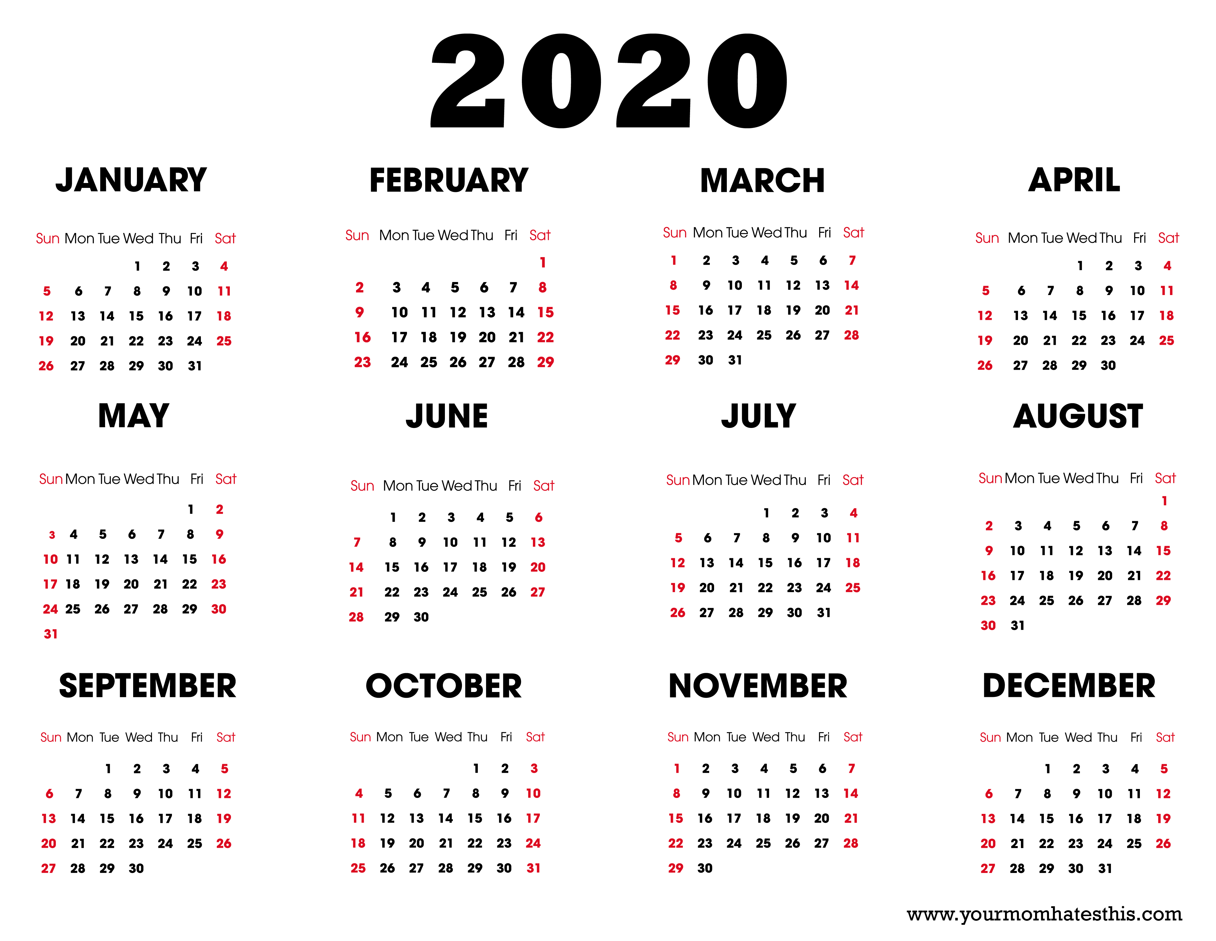 Free 2020 Printable Calendar - Create Editable Yearly