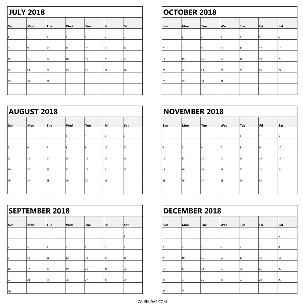 Free 6 Month Calendar 2019 • Printable Blank Calendar Template