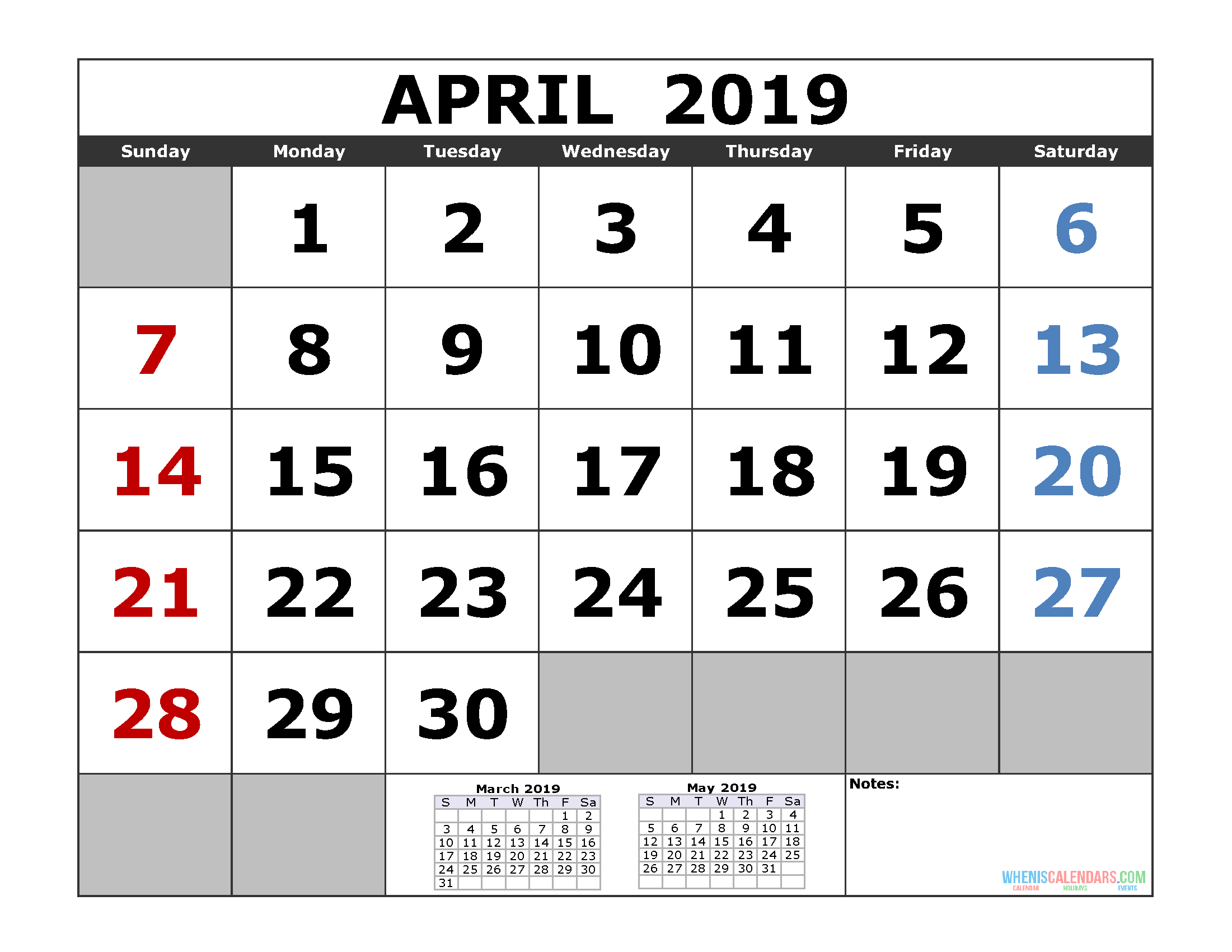 Free April 2019 Printable Calendar Templates [Us. Edition