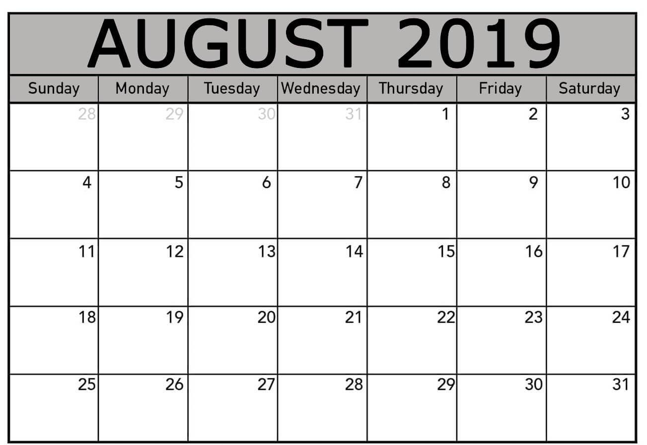Free August 2019 Calendar Template Editable Printable Download