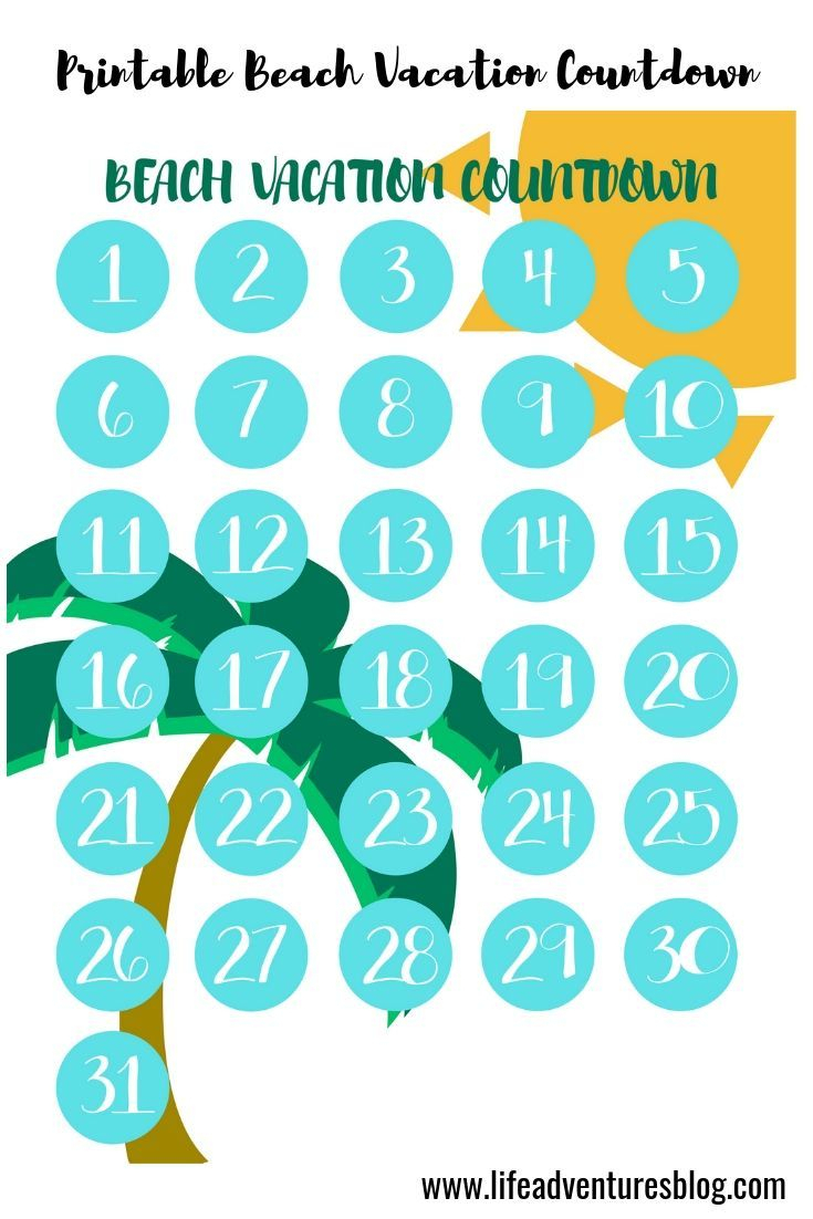 Free Beach Vacation Countdown Calendar For Your Next Beach