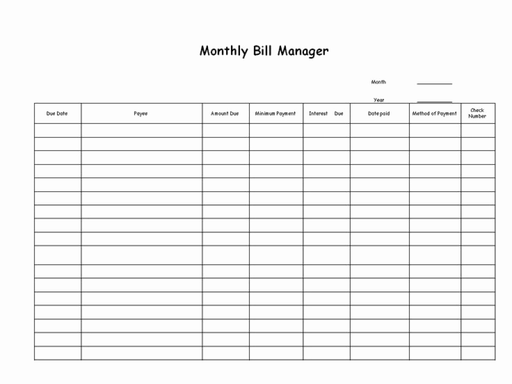 Free Bill Management Spreadsheet Or Free Blank Printable