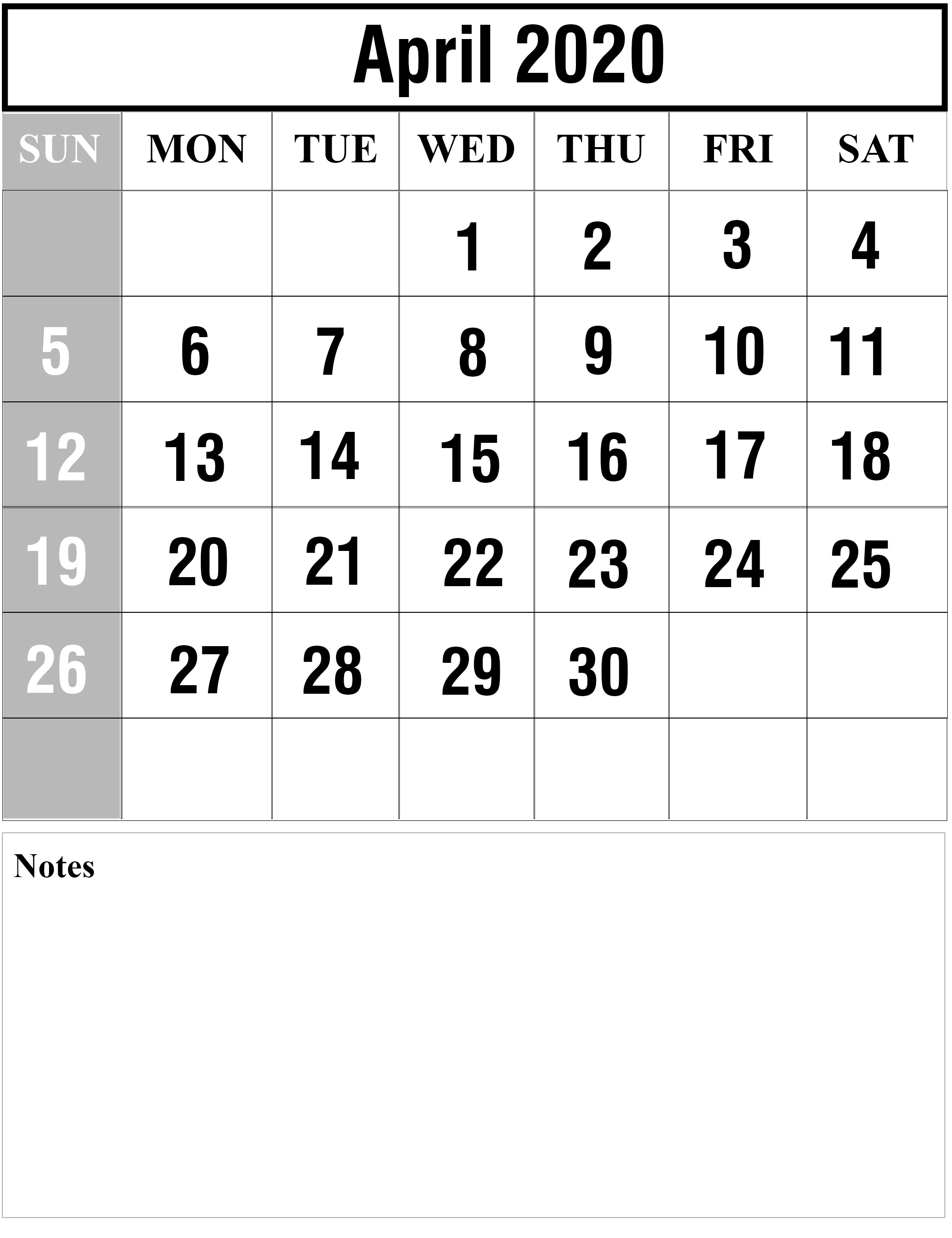Free Blank April 2020 Printable Calendar [Pdf, Excel &amp; Word