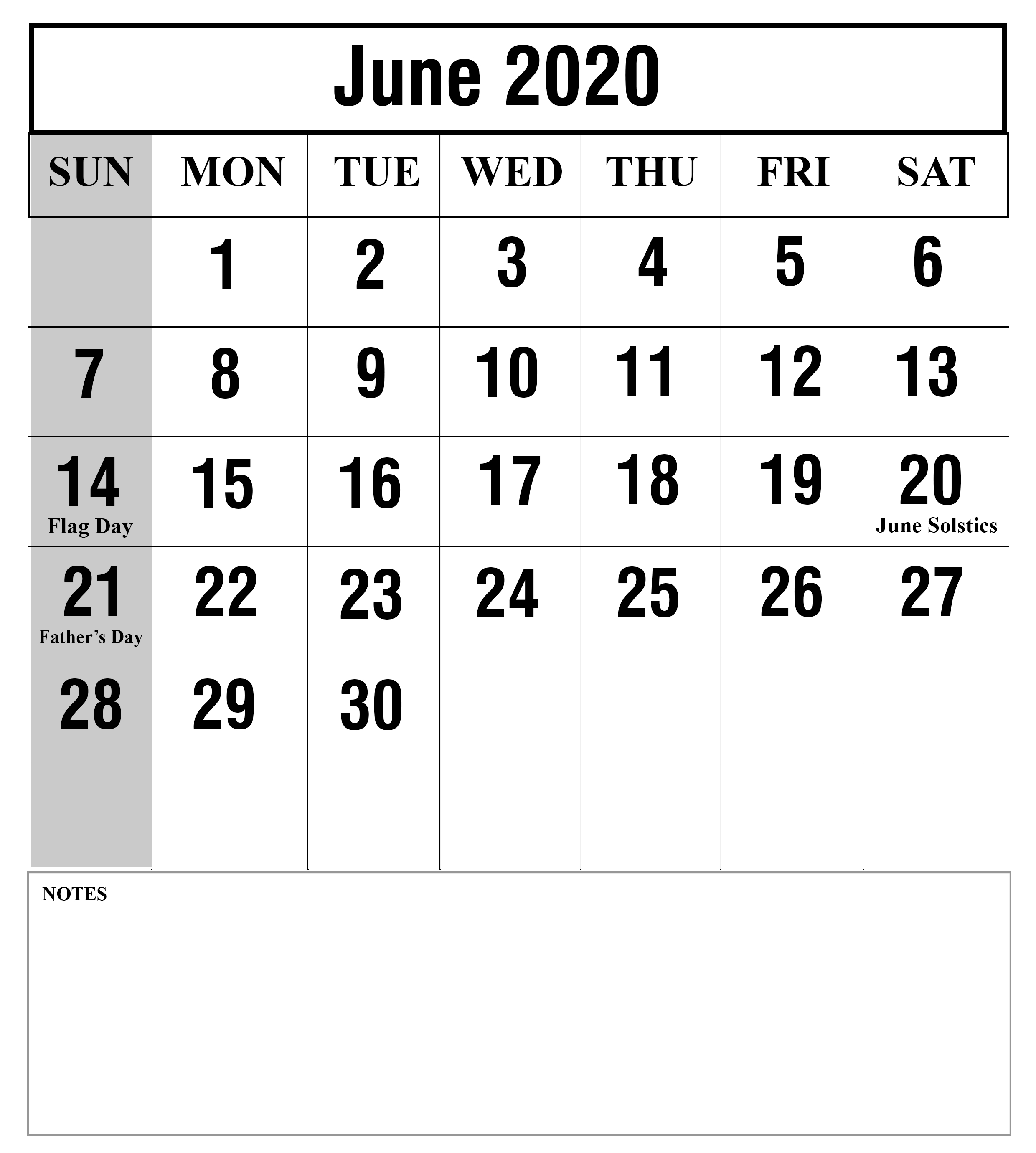 Free Blank June 2020 Printable Calendar With Holidays [Pdf