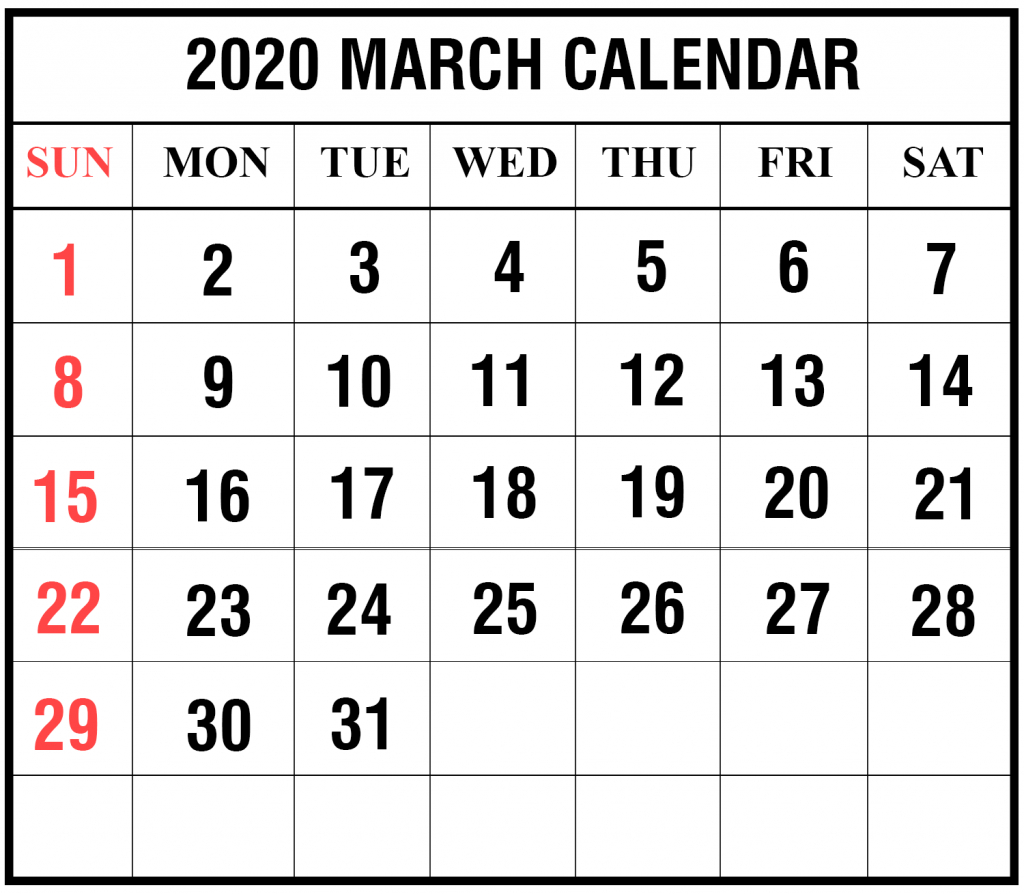Free Blank March 2020 Calendar Printable In Pdf, Word, Excel
