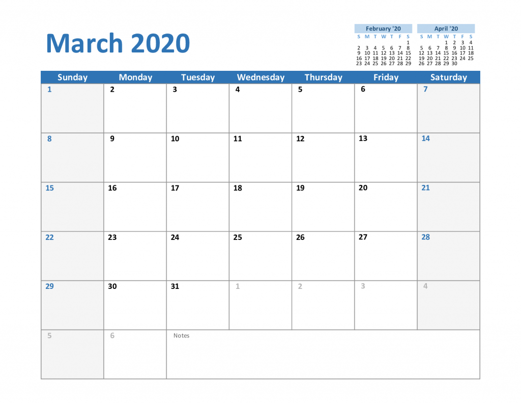 Free Blank March 2020 Calendar Printable In Pdf, Word, Excel