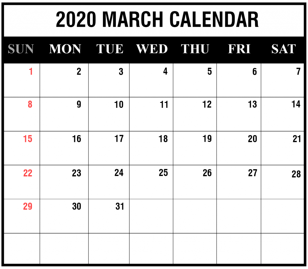 Free Blank March 2020 Calendar Printable In Pdf, Word, Excel