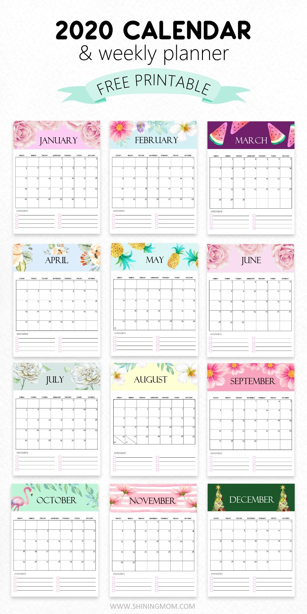 Pretty Monthly Calendar 2020