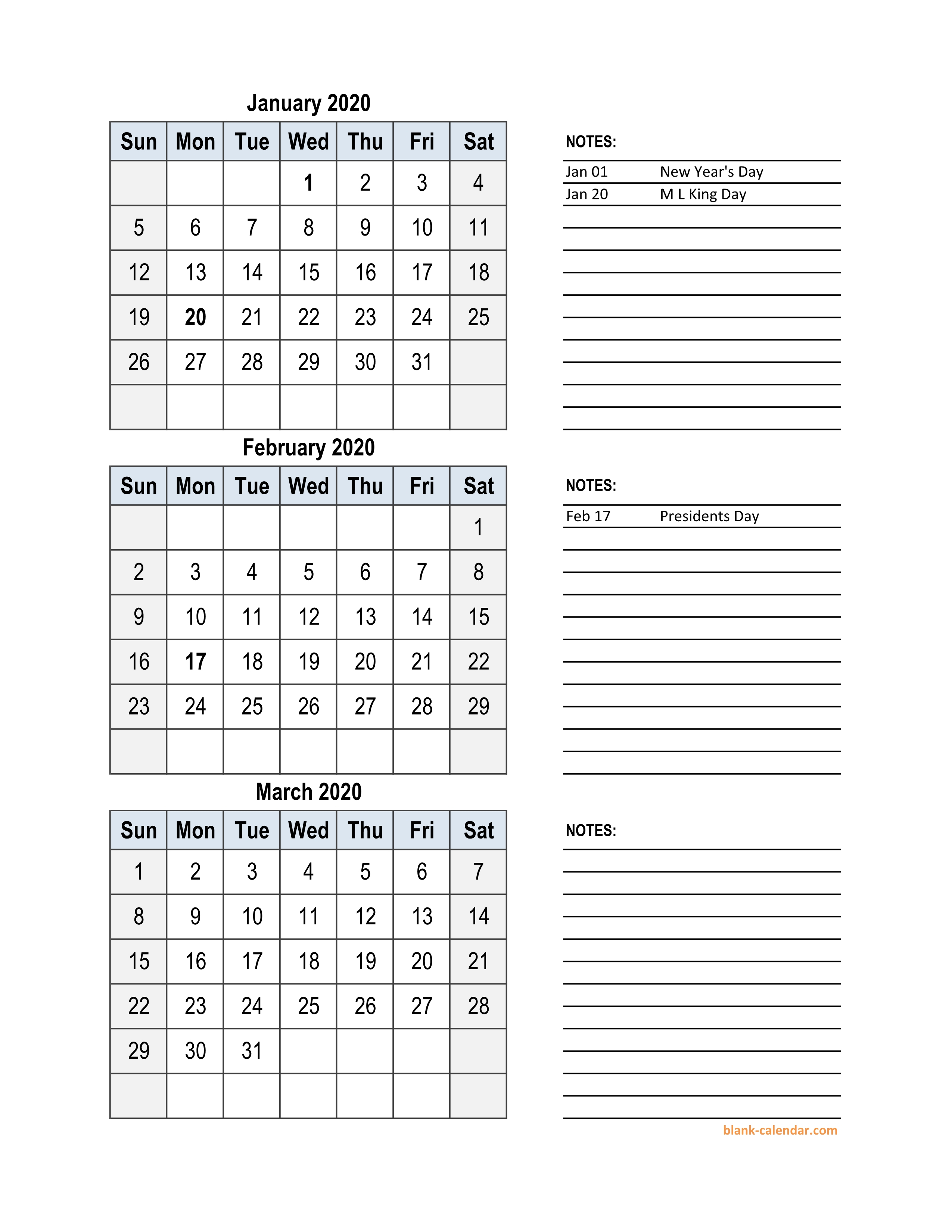 Printable 3 Month Calendar 2020 Excel