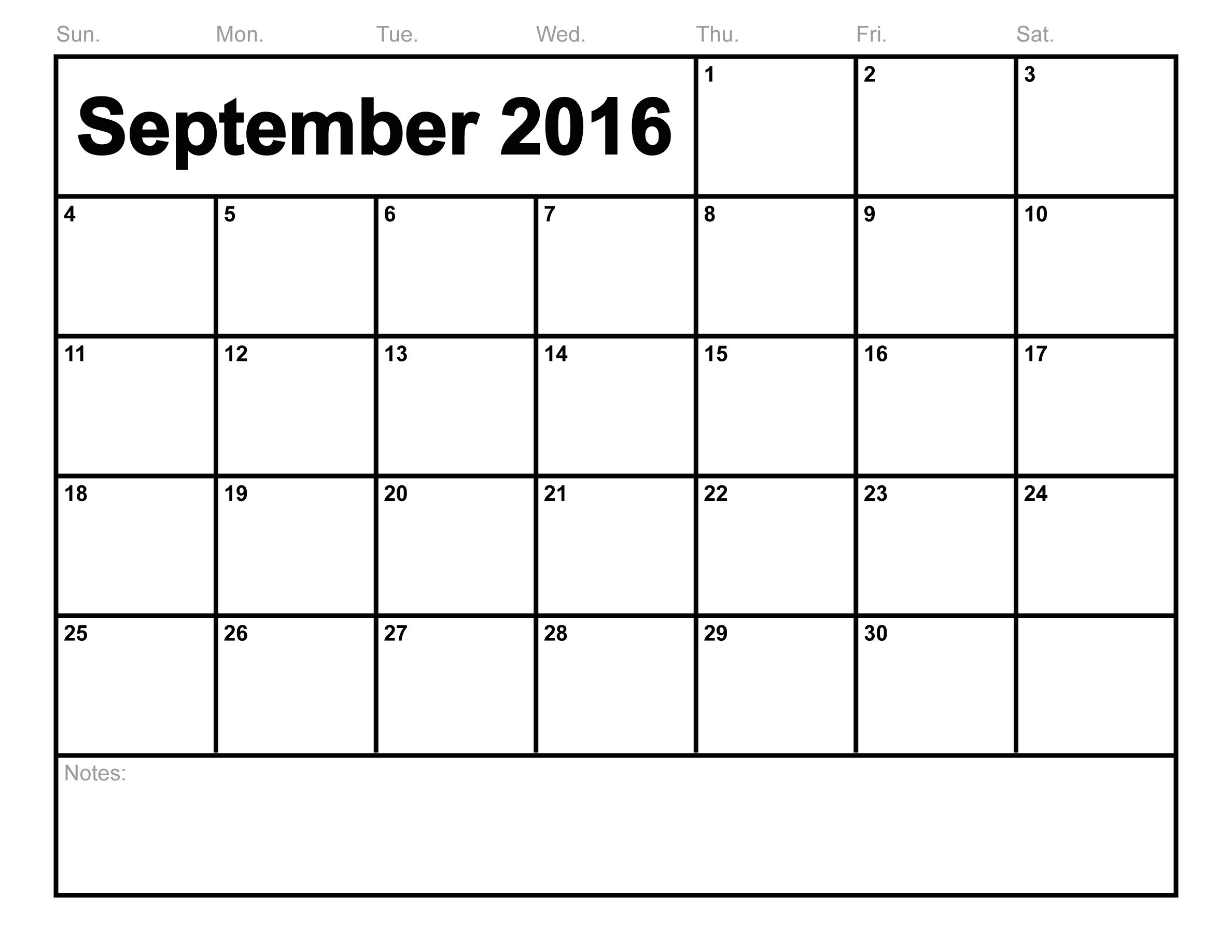 Free Download Blank 2019 September Printable Calendar