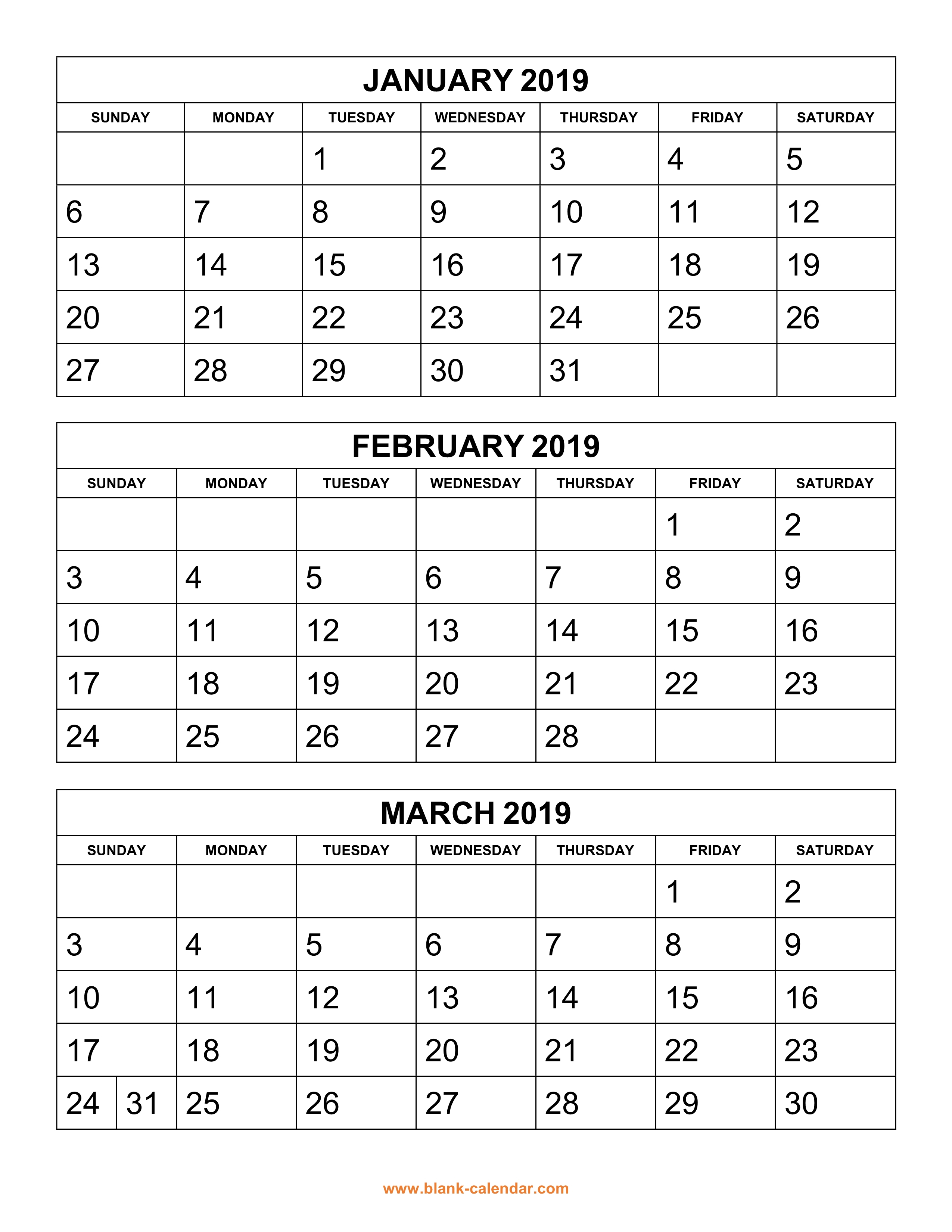 Printable 3 Month Calendar