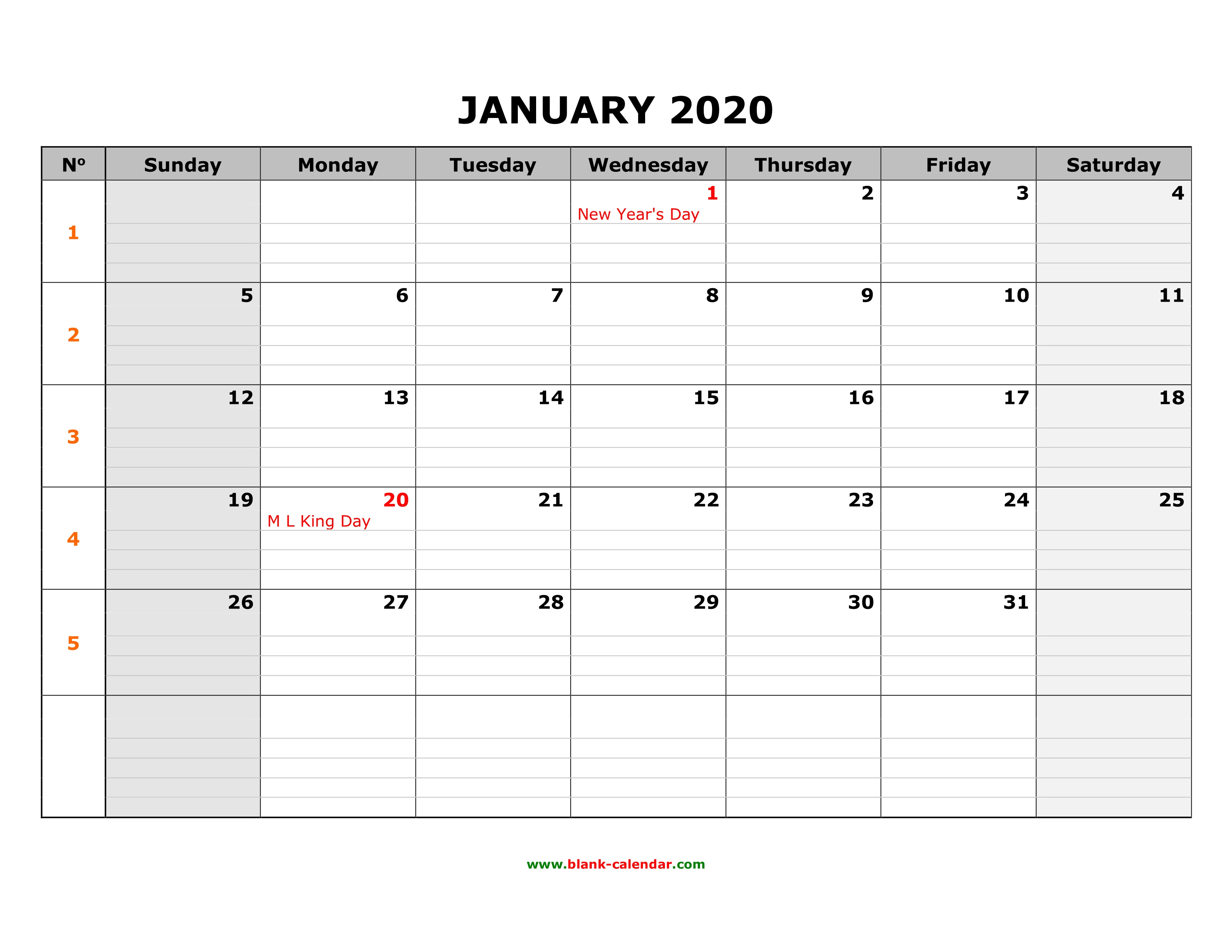 Fill In Monthly Calendar 2020 Example Calendar Printable   Free Download Printable Calendar 2020 Large Box Grid Space 5 