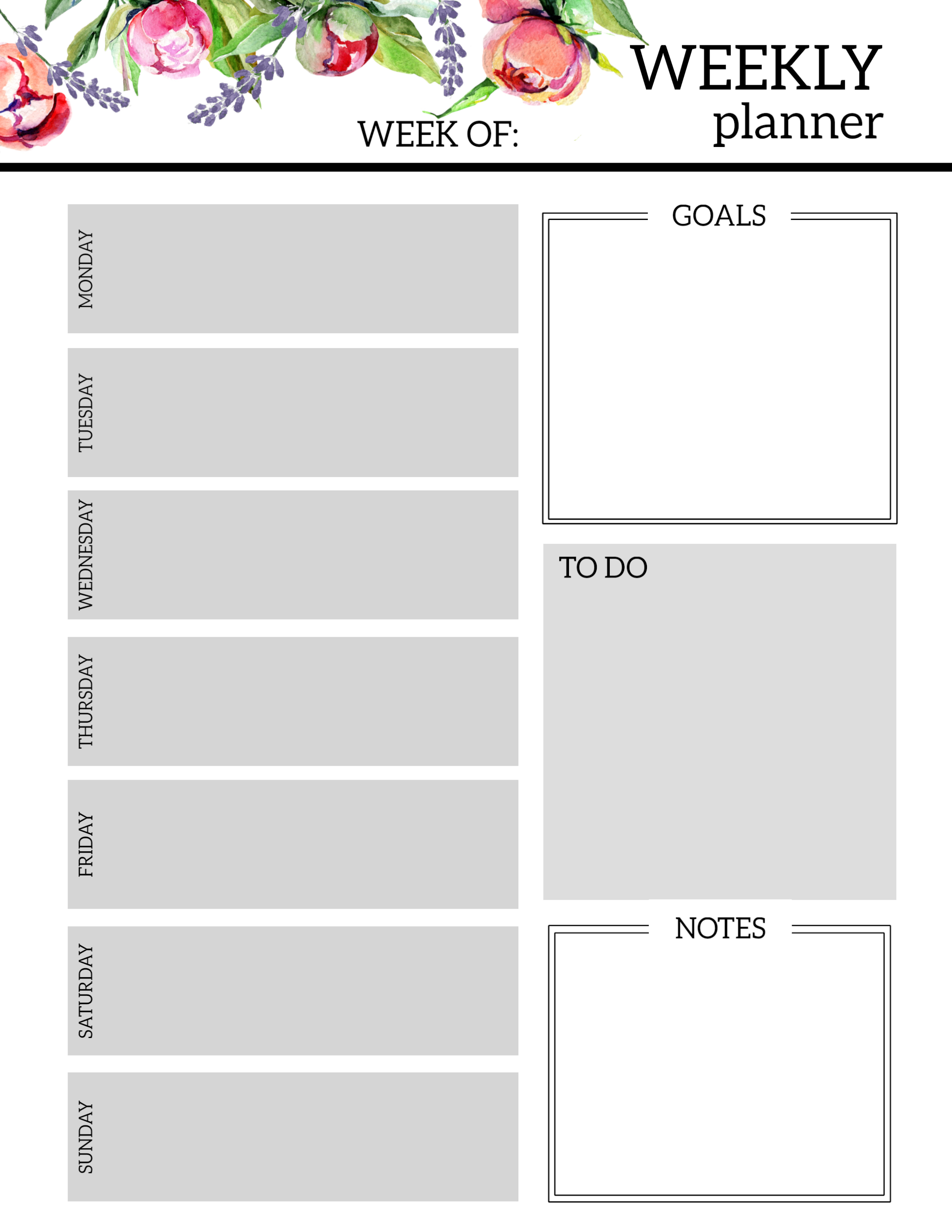 Free E Weekly Planner Template Floral Paper Trail Design