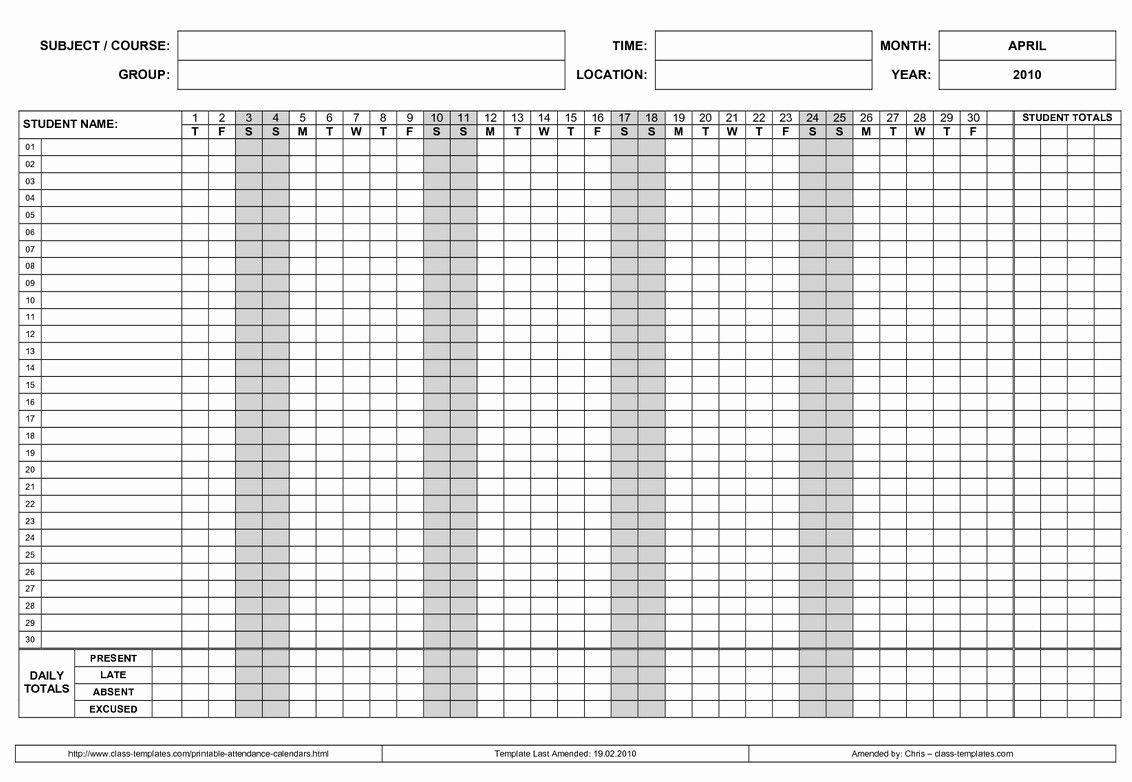 Attendance Calendars For Employee Template Example Calendar Printable