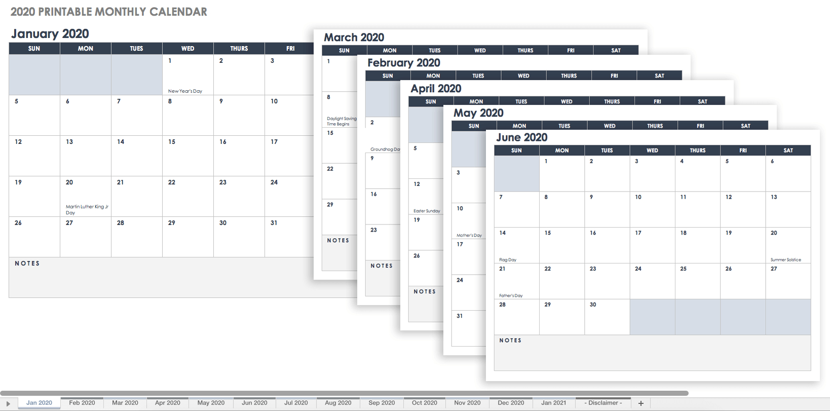 Free Excel Calendar Templates