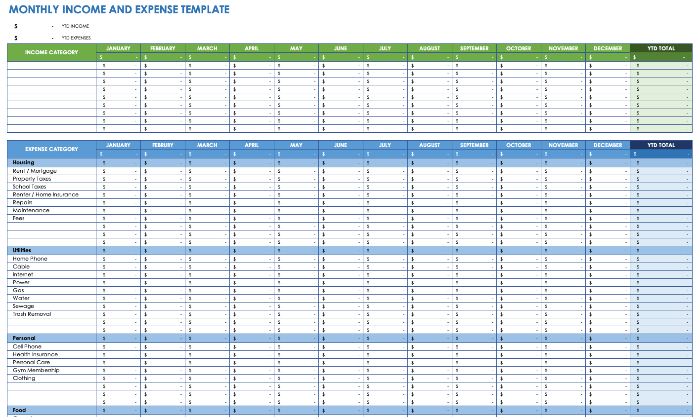 free income and expense report template