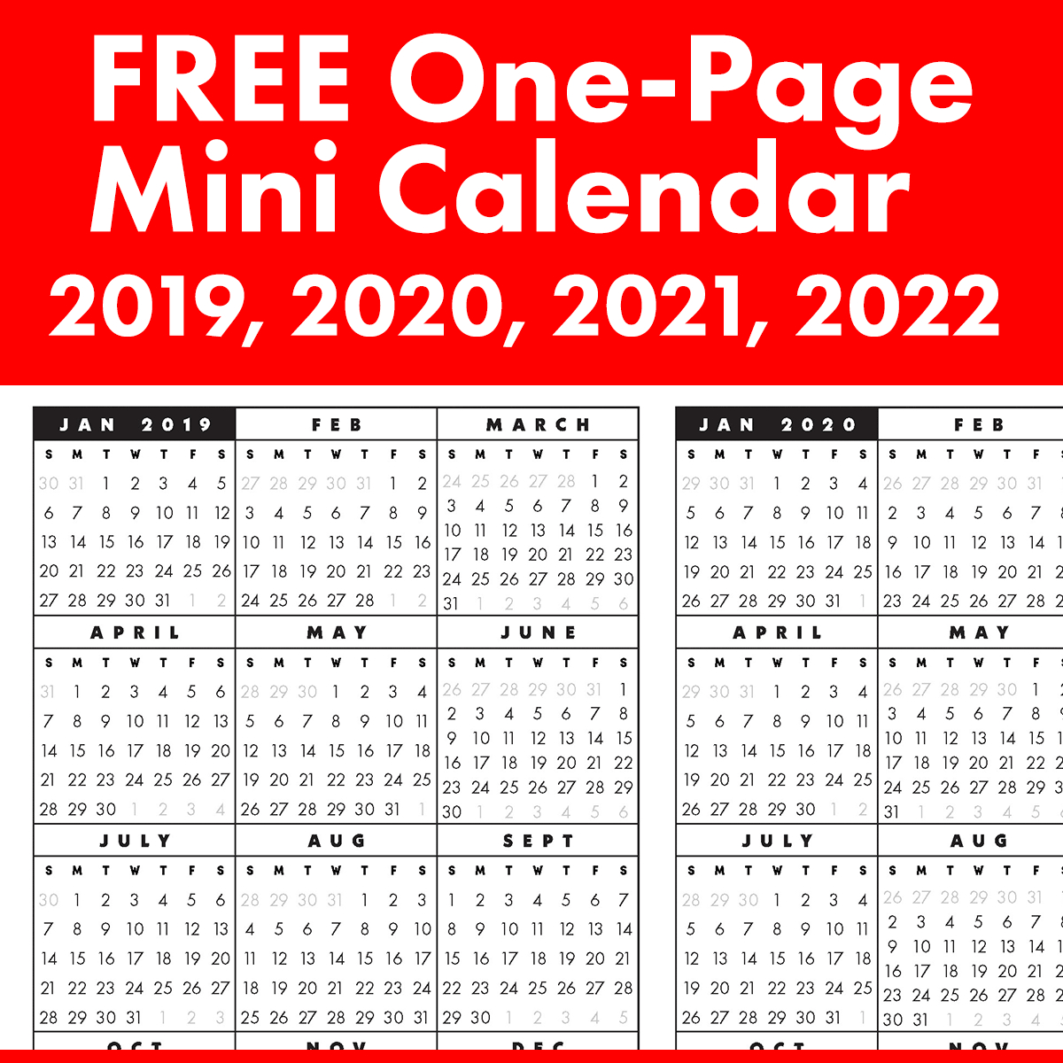 Free Full-Year, Single-Page 2019, 2020, 2021, 2022 At A