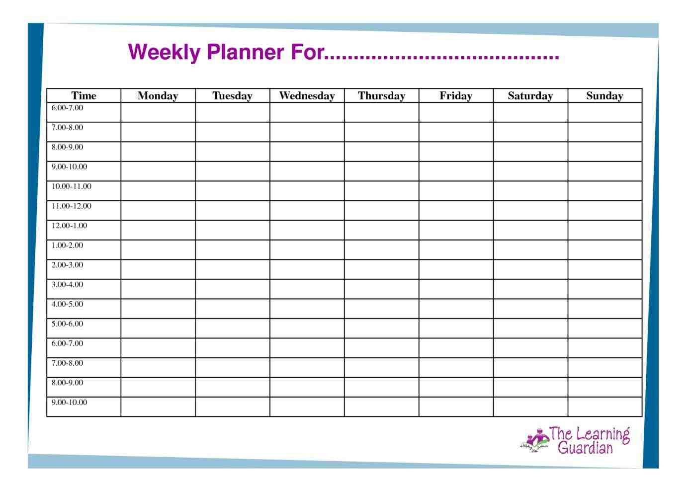 Free Hourly Schedule Template Daily Online Planner Employee