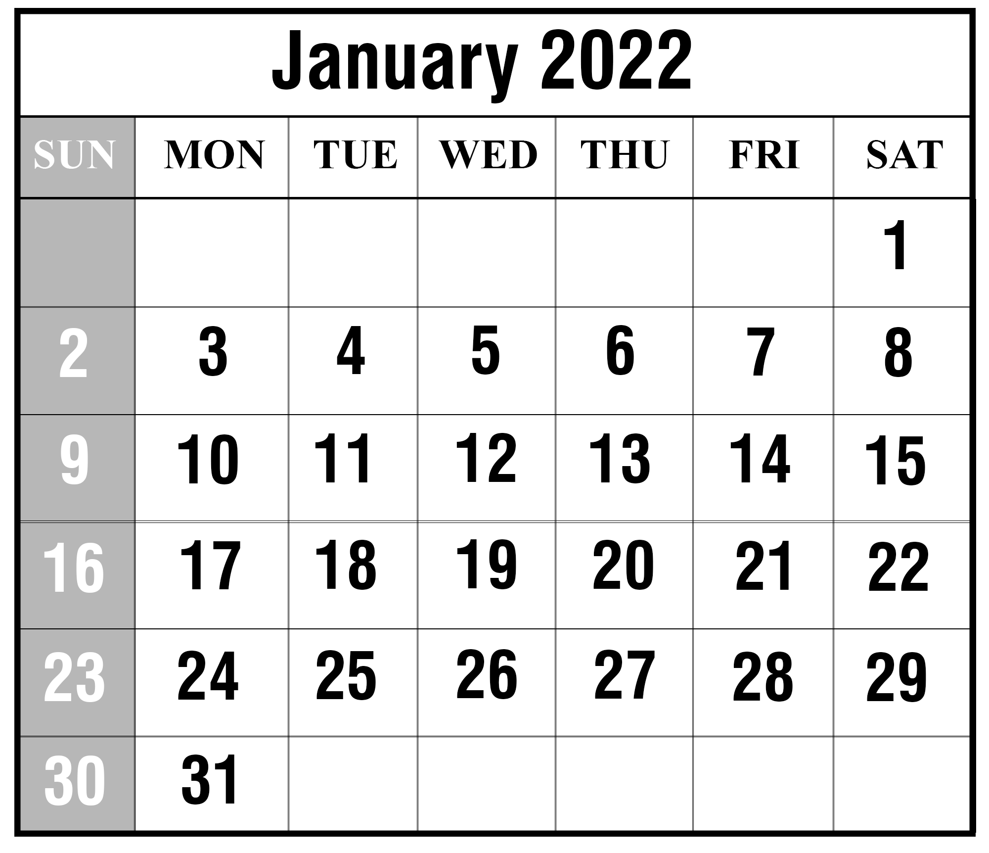 Free January 2022 Printable Calendar Template In Pdf, Excel