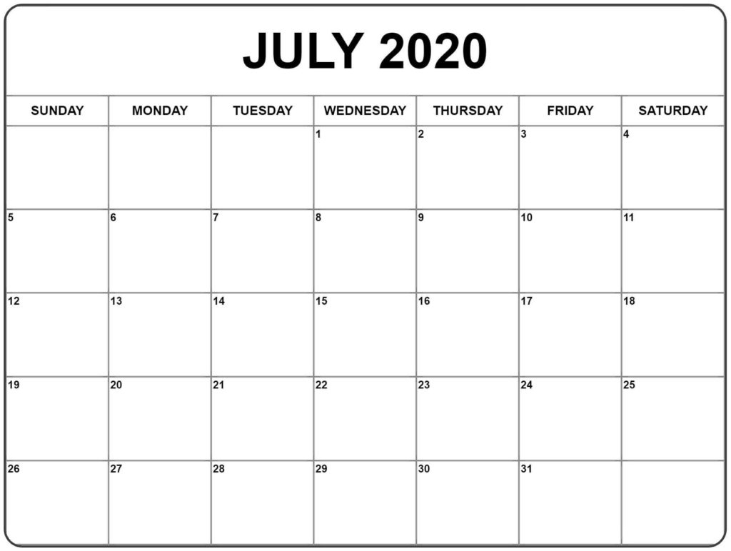 Free July 2020 Printable Calendar Templates [Pdf, Excel