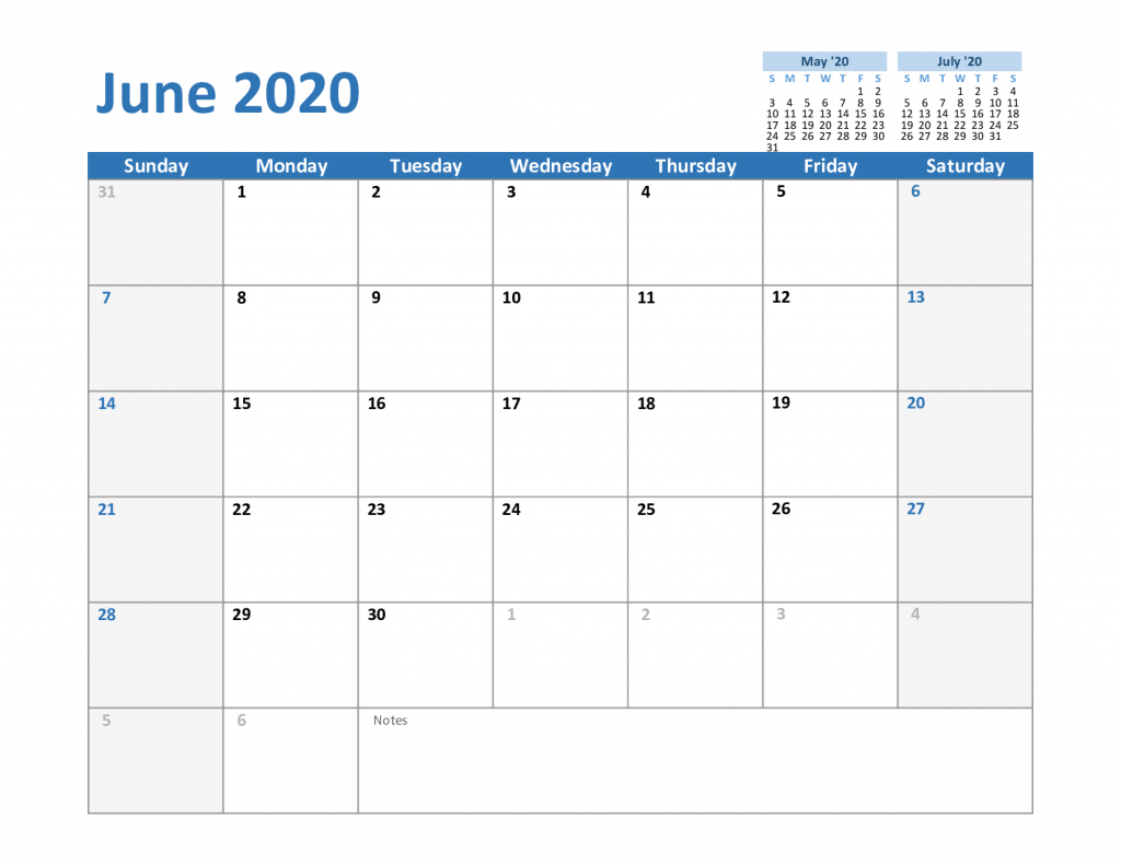 Free June 2020 Printable Calendar In Pdf, Word, Excel