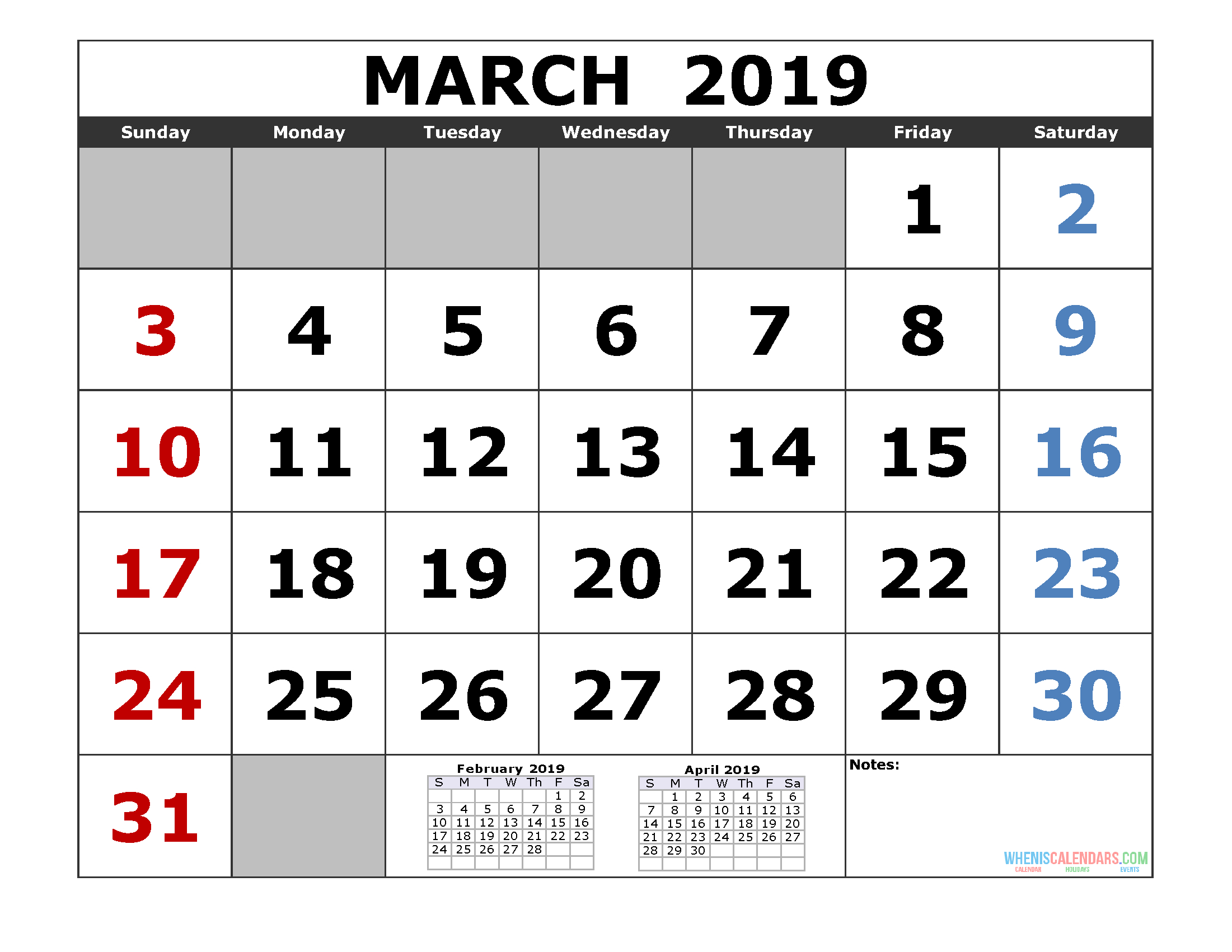 Free March 2019 Printable Calendar Templates [Us. Edition