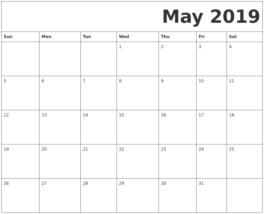 Free May 2019 Calendar Printable Templates - Download Pdf