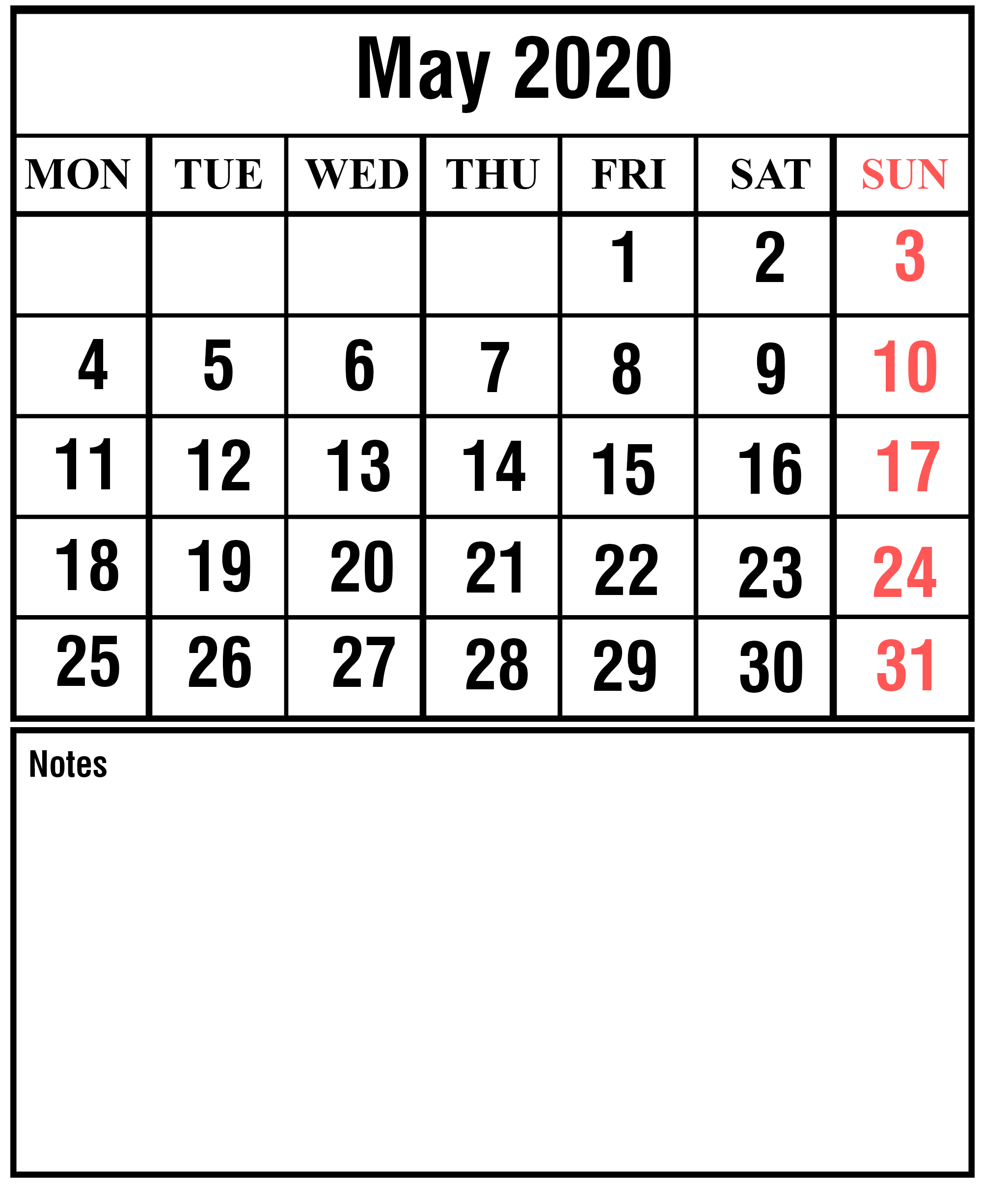 Free May 2020 Printable Calendar Template With Holidays [Pdf