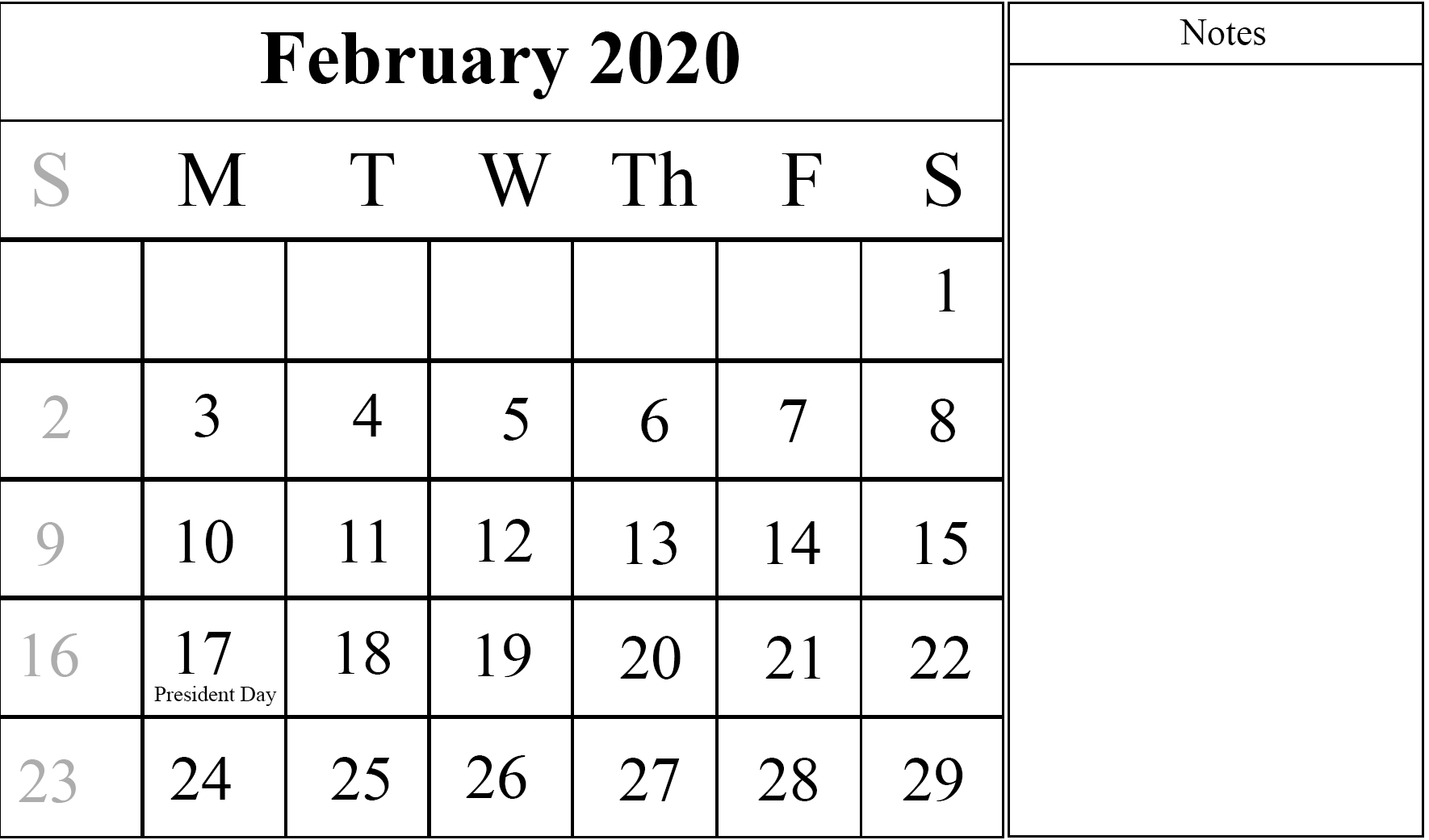 Free Monthly February Calendar 2020 Printable Template