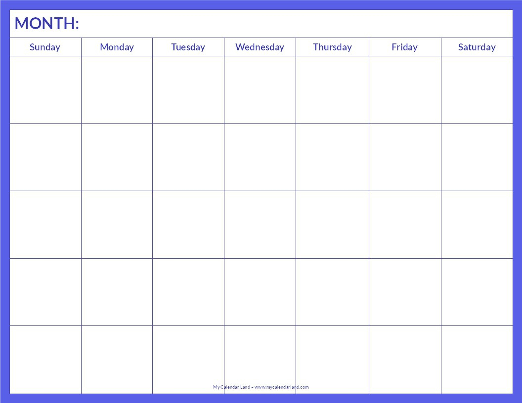 Fre Printable Blank Calander Monthly Pages Example Calendar Printable