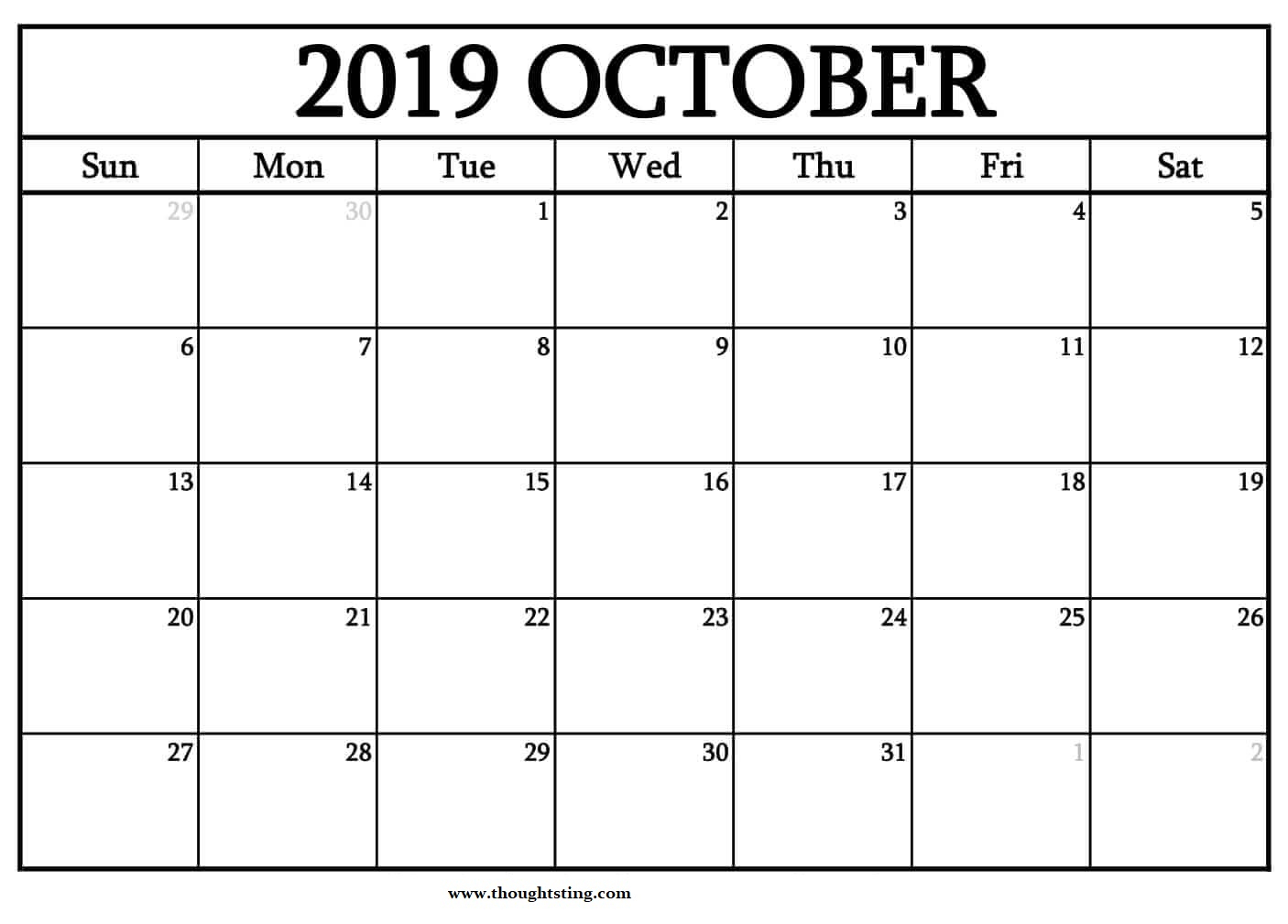 Free October 2019 Calendar With Holidays - Free Printable