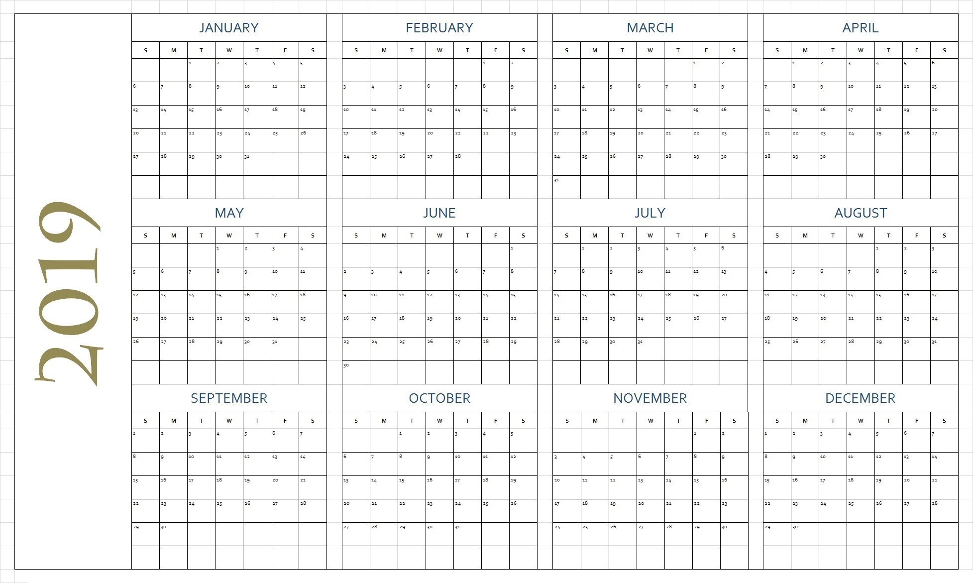 Free Printable 2019 Calendar Template Blank Download