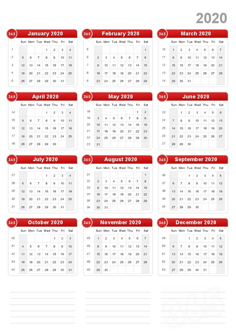 Free Printable 2020 Yearly Calendar For Free Usage