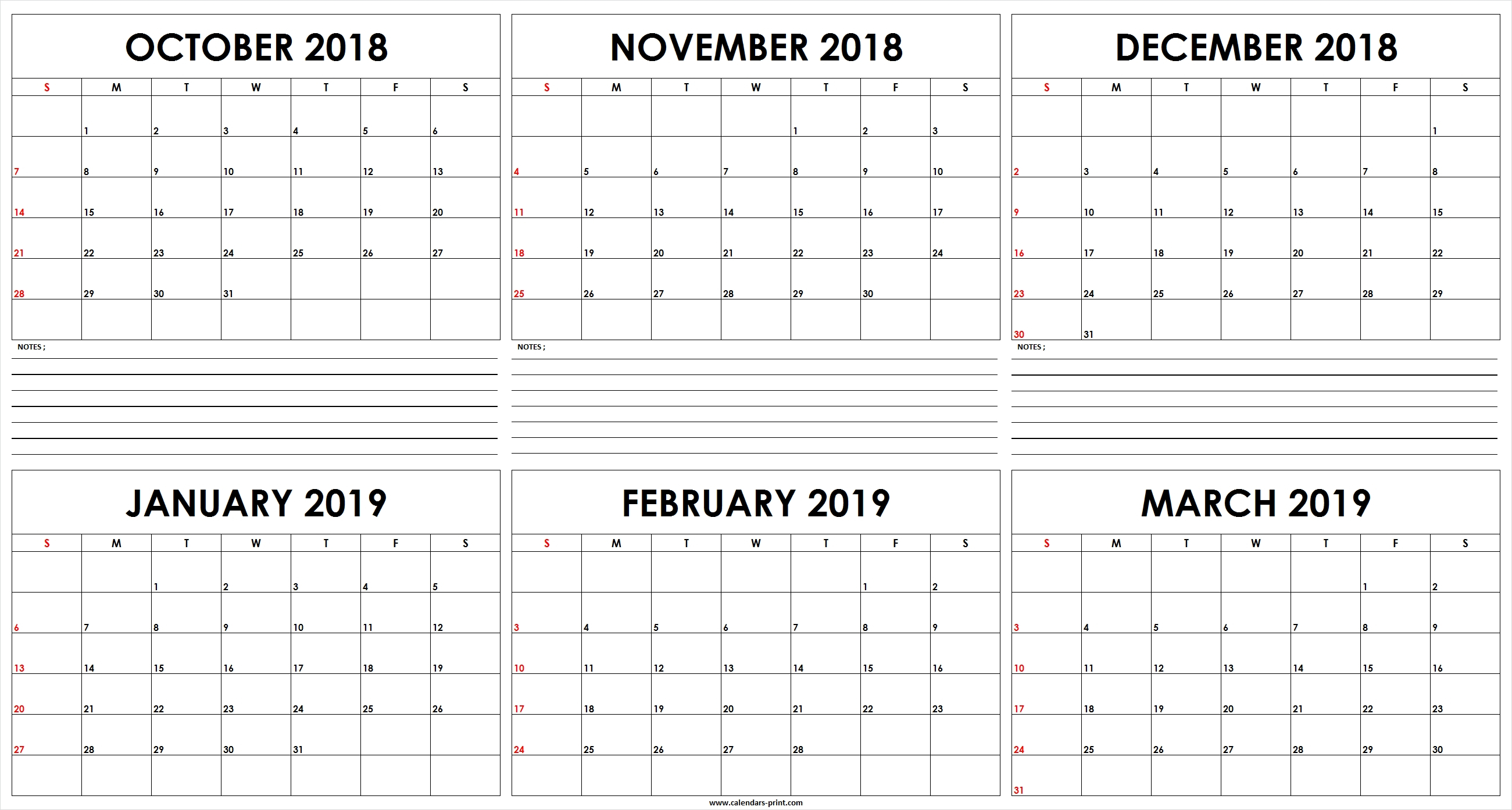 Calendar Template Six Months Printable Free | Example ...