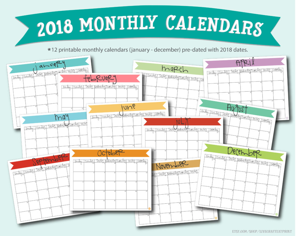 Free Printable A5 2018 Monthly Calendars | Live Craft Eat