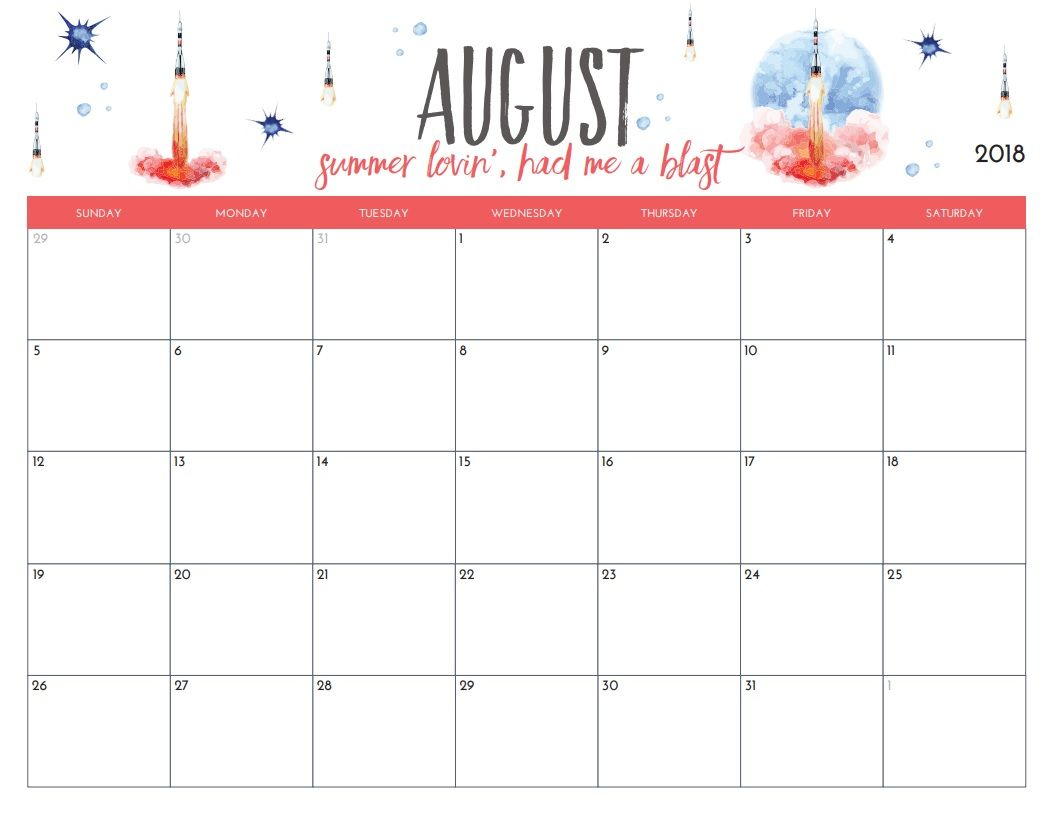 Free Printable August 2018 Monthly Calendar | Printables